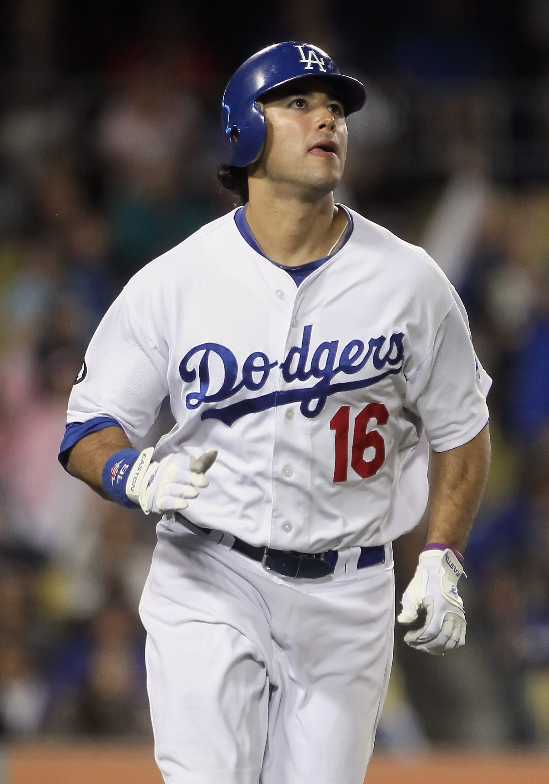 LOS ANGELES, CA - MAY 27:  Andre Ethier #16 of the Los Angeles Dodgers looks on after hitting a solo home run against the Florida Marlins in the sixth inning at Dodger Stadium on May 27, 2011 in Los Angeles, California.  (Photo by Jeff Gross/Getty Images)