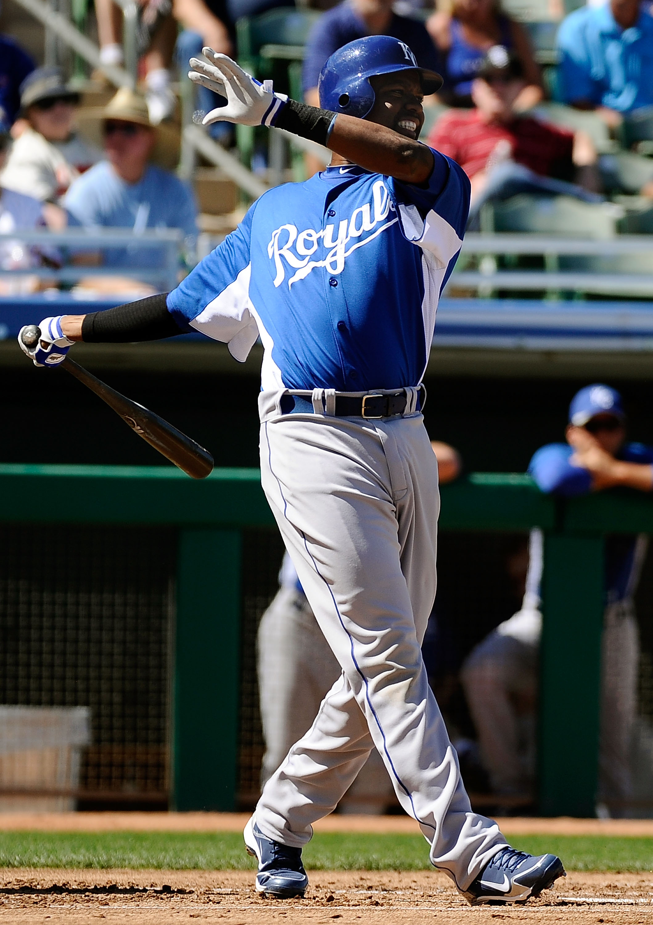 MESA, AZ - MARCH 09:  Wilson Betemit #24 of the Kansas City Royals at bat against the Chicago Cubs during the spring training baseball game at HoHoKam Stadium on March 9, 2011 in Mesa, Arizona.  (Photo by Kevork Djansezian/Getty Images)
