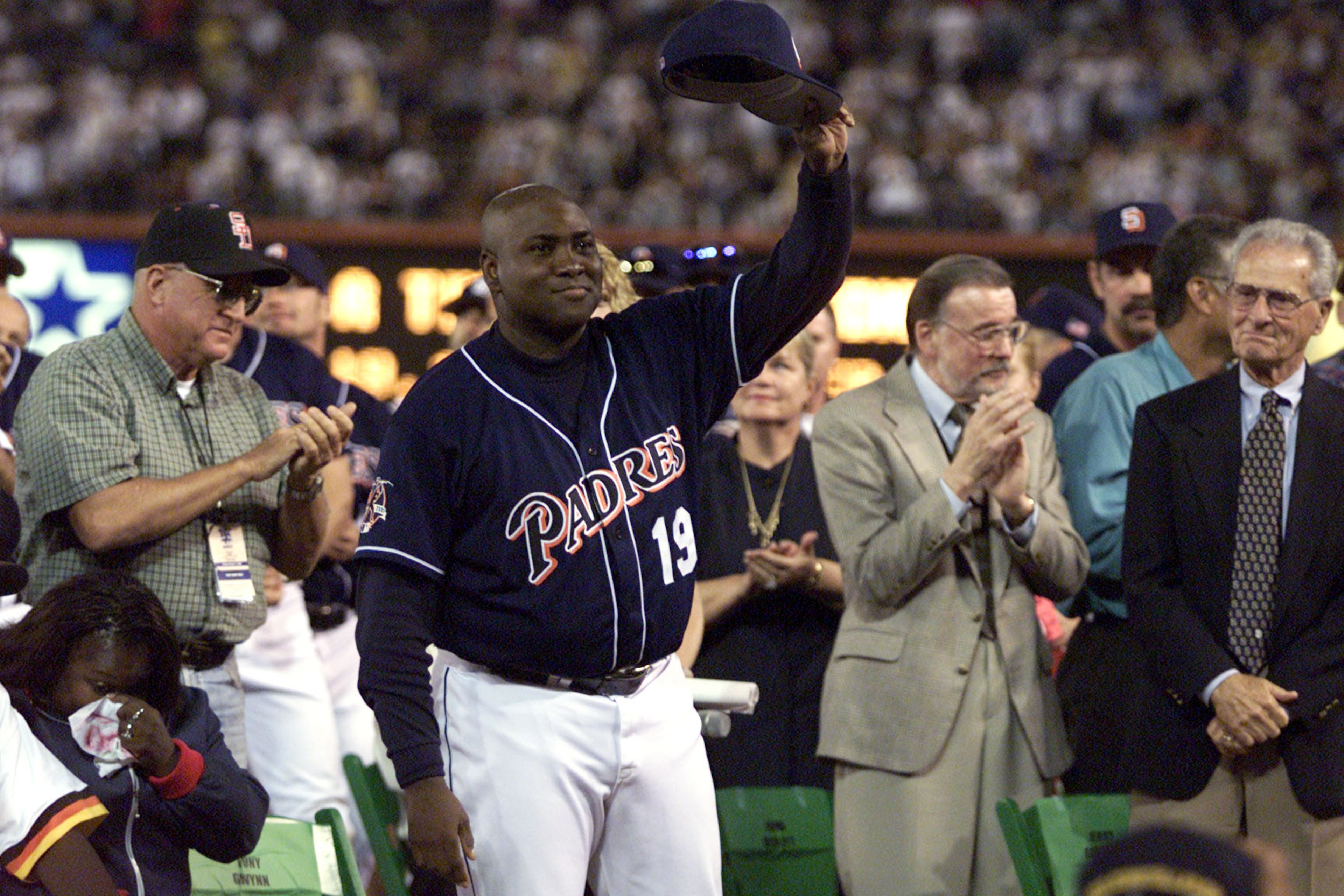 7 Oct 01: San Diego Padres outfielder Tony Gwynn #19 waves to the crowd during his retirement ceremonies following his final game, versus the Colorado Rockies at Qualcomm Stadium in San Diego, California. DIGITAL IMAGE Mandatory Credit: Stephen Dunn/A 7 Oct 01: San Diego Padres outfielder Tony Gwynn #19 waves to the crowd during his retirement ceremonies following his final game, versus the Colorado Rockies at Qualcomm Stadium in San Diego, California. DIGITAL IMAGE Mandatory Credit: Stephen Dunn/A
