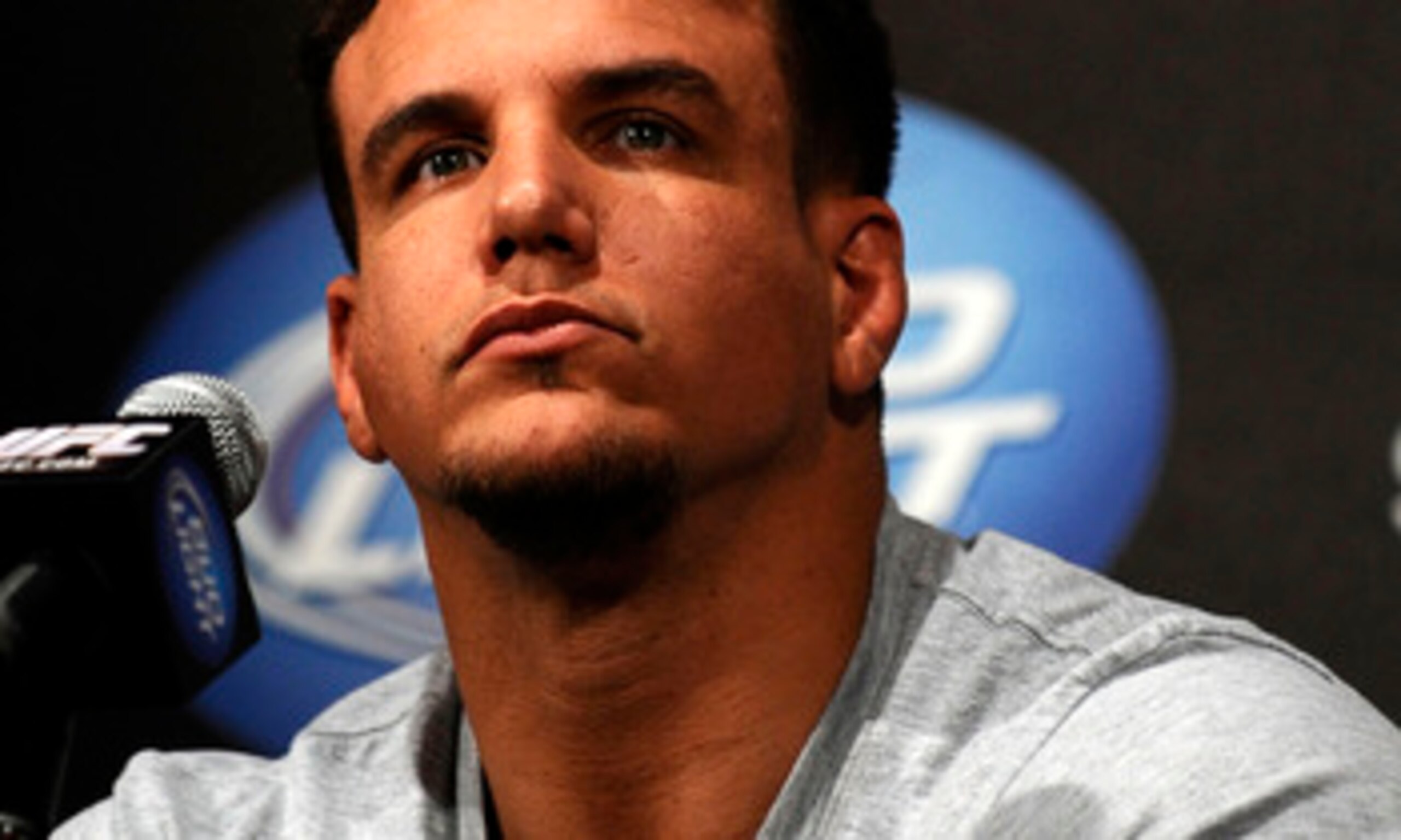 NEW YORK - MARCH 24:  Frank Mir of Las Vegas, Nevada speaks at a press conference for UFC 111 at Radio City Music Hall on March 24, 2010 in New York City.  Mir will face Shane Carwin of Denver, Colorado in the INterim heavyweight title bout.  (Photo by Je