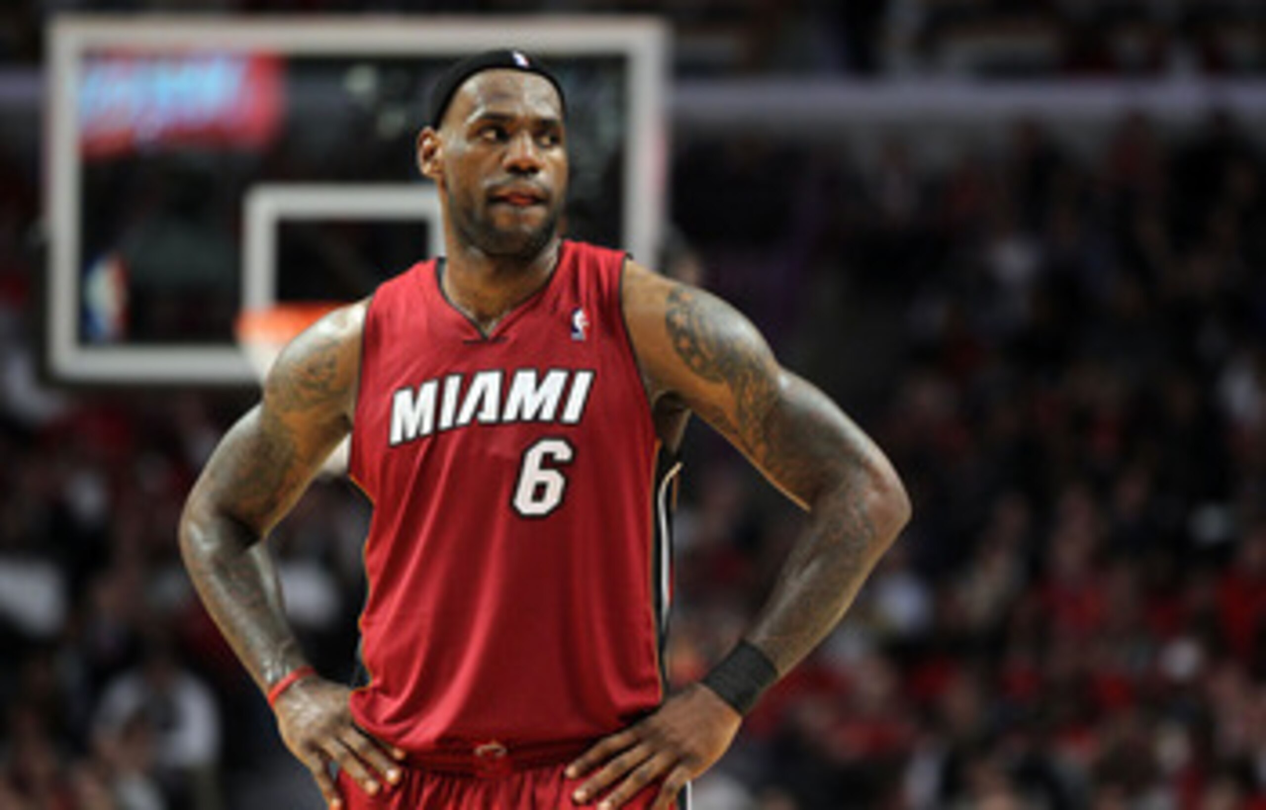 CHICAGO, IL - MAY 26:  LeBron James #6 of the Miami Heat looks on against the Miami Heat in Game Five of the Eastern Conference Finals during the 2011 NBA Playoffs on May 26, 2011 at the United Center in Chicago, Illinois. NOTE TO USER: User expressly ack