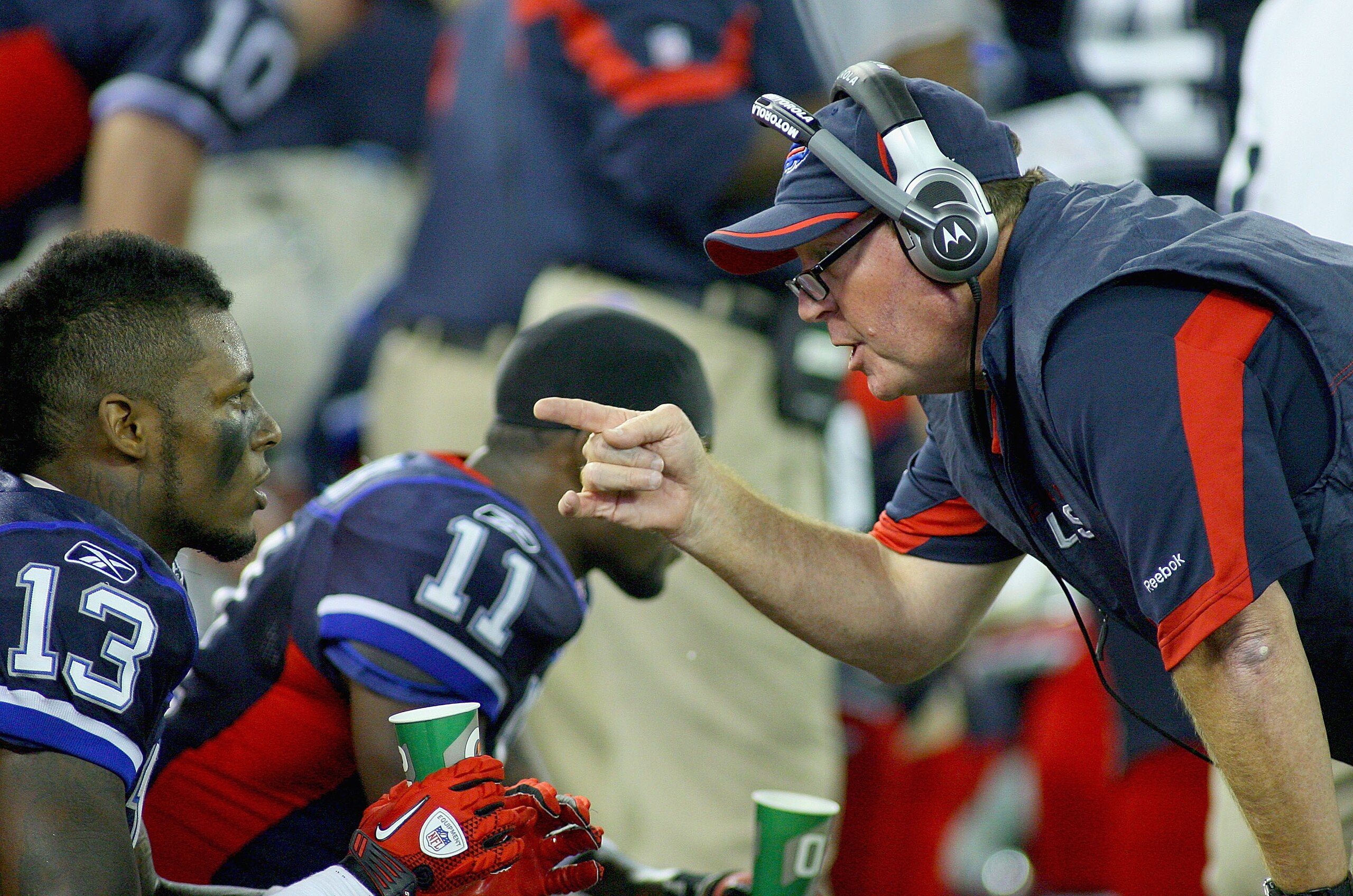 TORONTO, ON - NOVEMBER 07: Chan Gailey, head coach of the Buffalo Bills talks to Steve Johnson #13 on the sidelines against the Chicago Bears at Rogers Centre on November 7, 2010 in Toronto, Canada. Chicago won 22-19. (Photo by Rick Stewart/Getty Image TORONTO, ON - NOVEMBER 07: Chan Gailey, head coach of the Buffalo Bills talks to Steve Johnson #13 on the sidelines against the Chicago Bears at Rogers Centre on November 7, 2010 in Toronto, Canada. Chicago won 22-19. (Photo by Rick Stewart/Getty Image