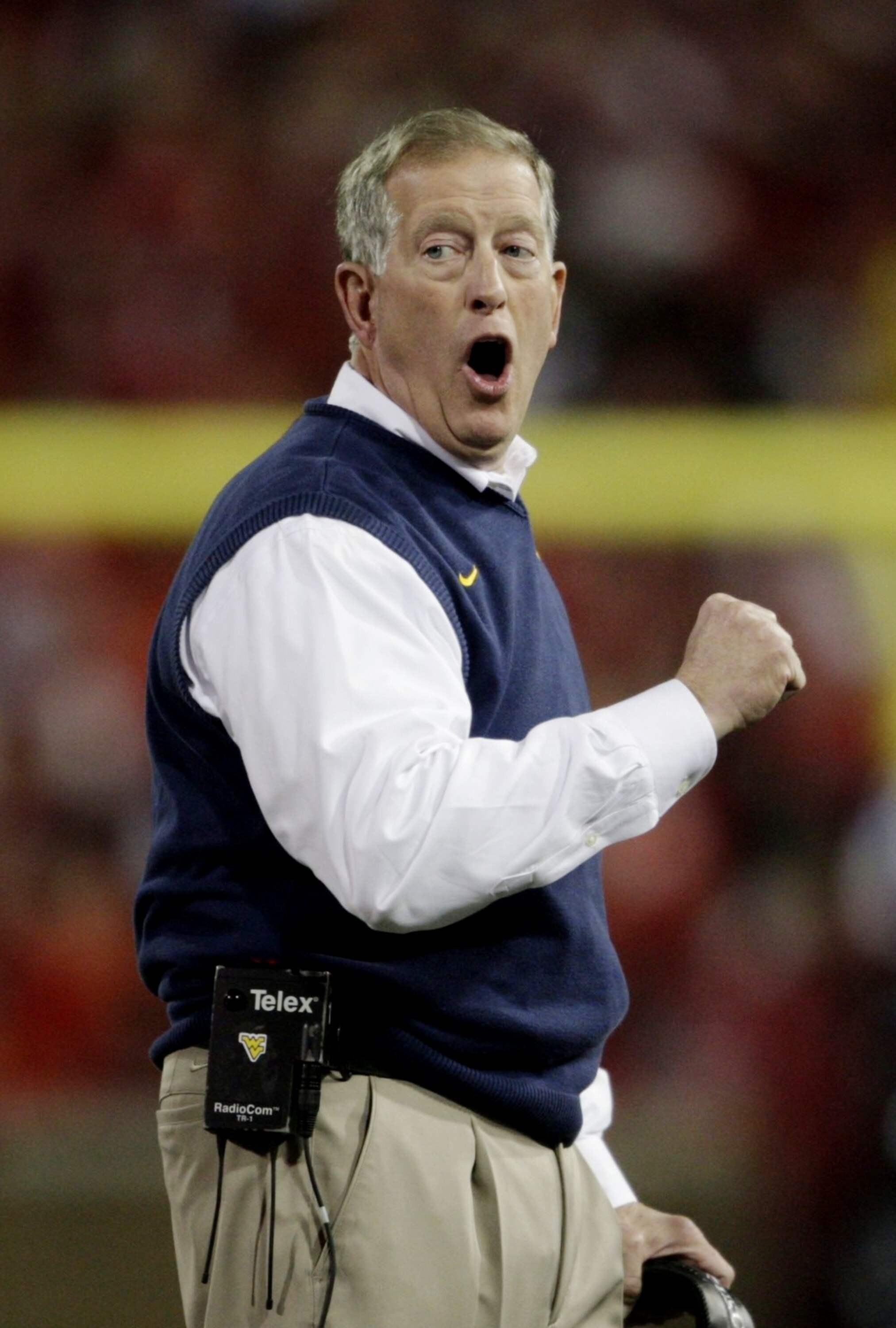 CINCINNATI - NOVEMBER 13: Head coach Bill Stewart of the West Virginia Mountaineers reacts during the game against the Cincinnati Bearcats at Nippert Stadium on November 13, 2009 in Cincinnati, Ohio. (Photo by Andy Lyons/Getty Images)