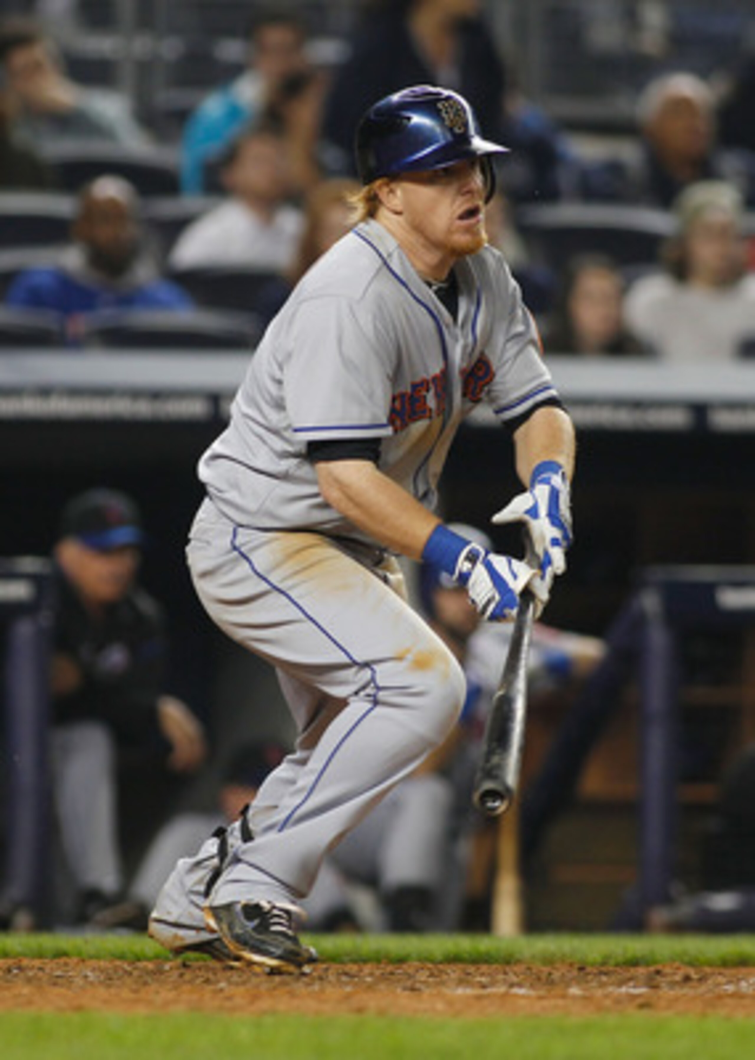 NEW YORK - MAY 20:  Justin Turner #2 of the New York Mets grounds out to second against the New York Yankees on May 20, 2011 at Yankee Stadium in the Bronx borough of New York City. Mets defeat the Yankees 2-1.  (Photo by Mike Stobe/Getty Images)