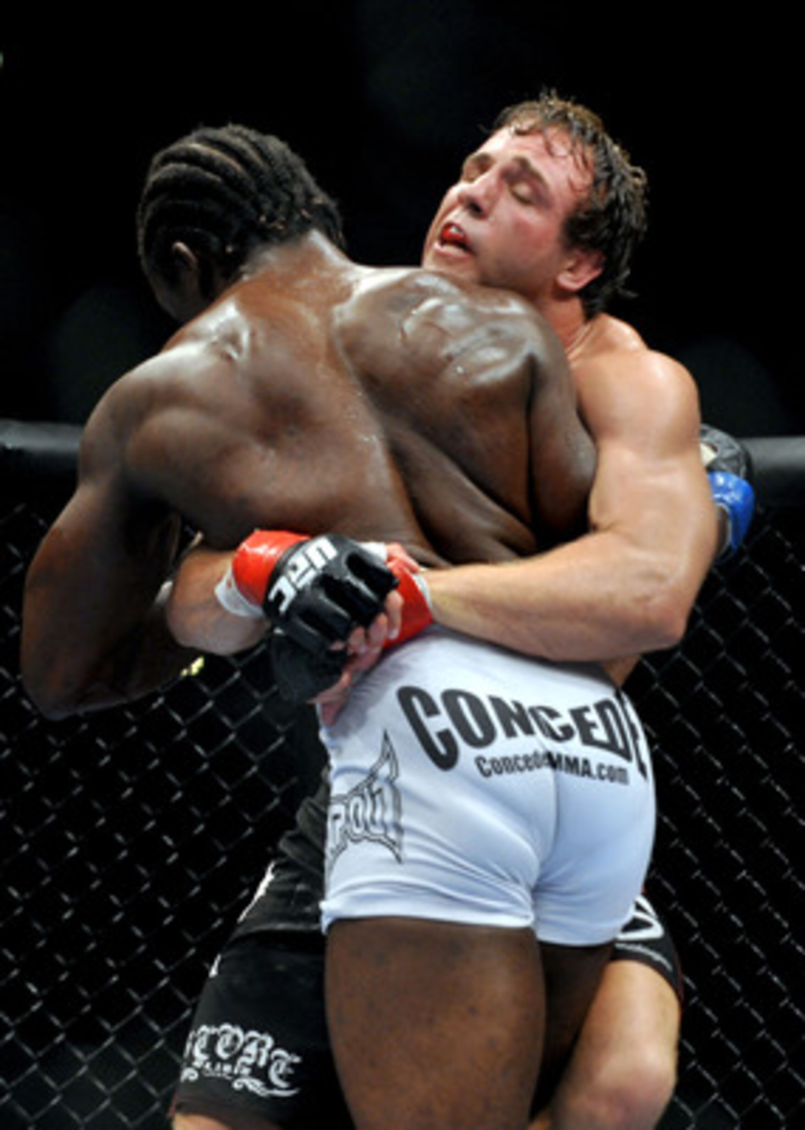 LOS ANGELES, CA - OCTOBER 24:  UFC fighter Kyle Kingsbury (L) battles with UFC fighter Razak Al-Hassan (R) during their Light Heavyweight bout at UFC 104: Machida vs. Shogun at Staples Center on October 24, 2009 in Los Angeles, California.  (Photo by Jon 