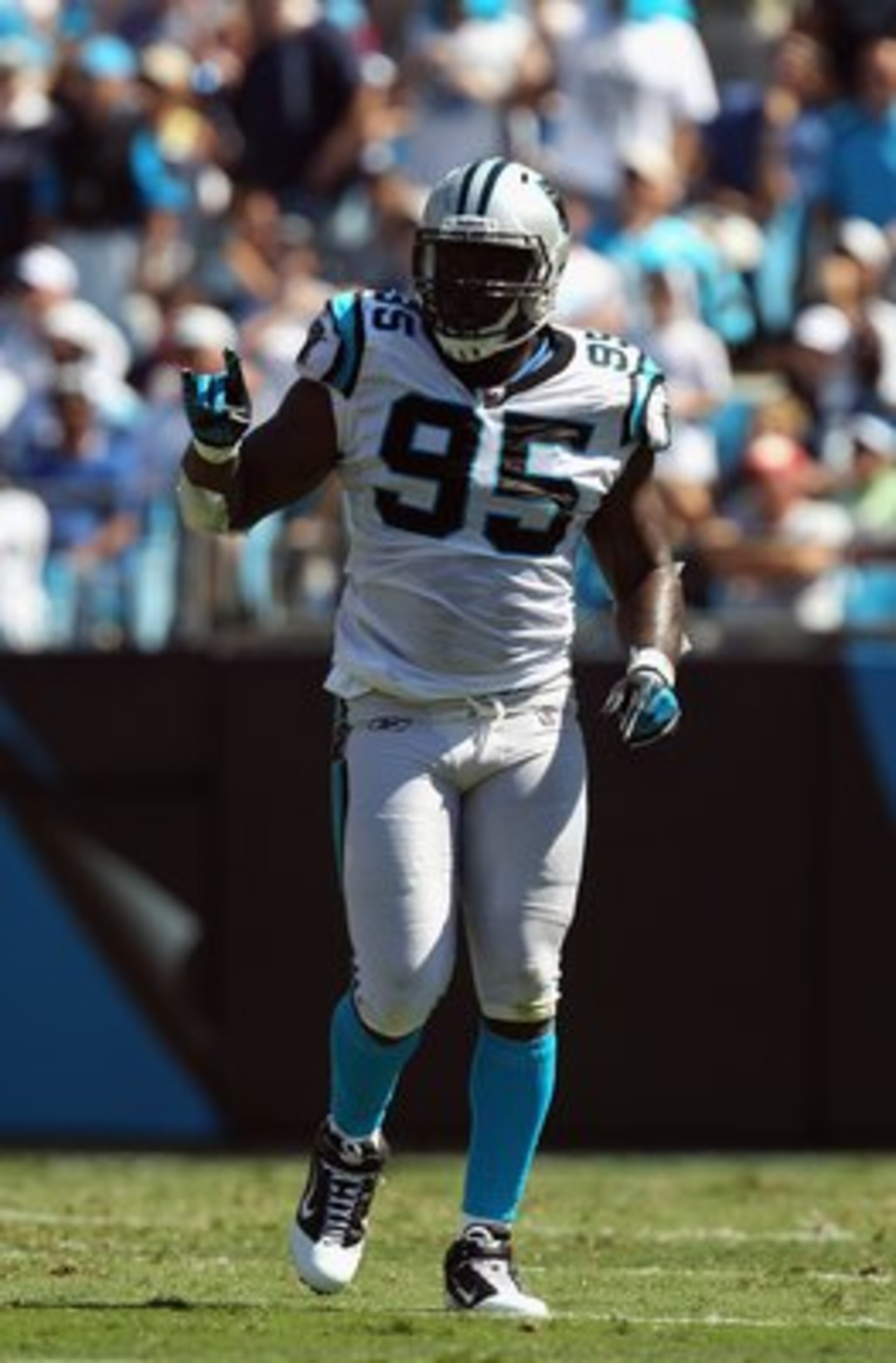 CHARLOTTE, NC - SEPTEMBER 19: Charles Johnson #95 of the Carolina Panthers during their game at Bank of America Stadium on September 19, 2010 in Charlotte, North Carolina. (Photo by Streeter Lecka/Getty Images) CHARLOTTE, NC - SEPTEMBER 19: Charles Johnson #95 of the Carolina Panthers during their game at Bank of America Stadium on September 19, 2010 in Charlotte, North Carolina. (Photo by Streeter Lecka/Getty Images)