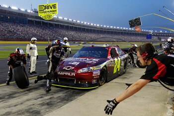 CONCORD, NC - MAY 29: Jeff Gordon, driver of the #24 Drive to End Hunger Chevrolet, pits during the NASCAR Sprint Cup Series Coca-Cola 600 at Charlotte Motor Speedway on May 29, 2011 in Concord, North Carolina.  (Photo by Geoff Burke/Getty Images for NASC