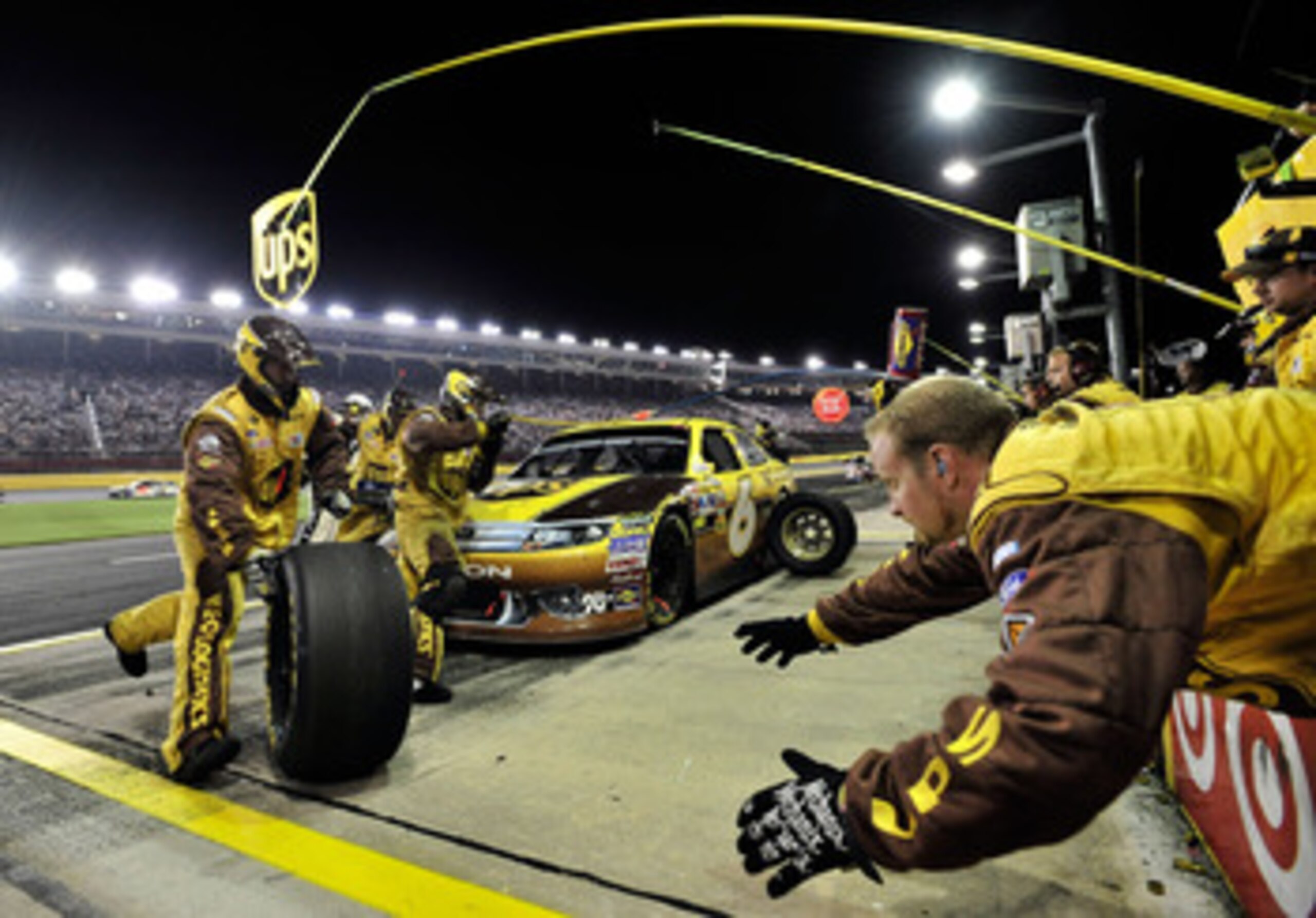 CONCORD, NC - MAY 29:  David Ragan pits the #6 UPS Ford, during the NASCAR Sprint Cup Series Coca-Cola 600 at Charlotte Motor Speedway on May 29, 2011 in Concord, North Carolina.  (Photo by Jason Smith/Getty Images for NASCAR)