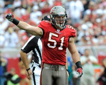 TAMPA, FL - NOVEMBER 30: Linebacker Barrett Rudd #51 of the Tampa Bay Buccaneers directs the defense against the New Orleans Saints at Raymond James Stadium on November 30, 2008 in Tampa, Florida. (Photo by Al Messerschmidt/Getty Images) TAMPA, FL - NOVEMBER 30: Linebacker Barrett Rudd #51 of the Tampa Bay Buccaneers directs the defense against the New Orleans Saints at Raymond James Stadium on November 30, 2008 in Tampa, Florida. (Photo by Al Messerschmidt/Getty Images)