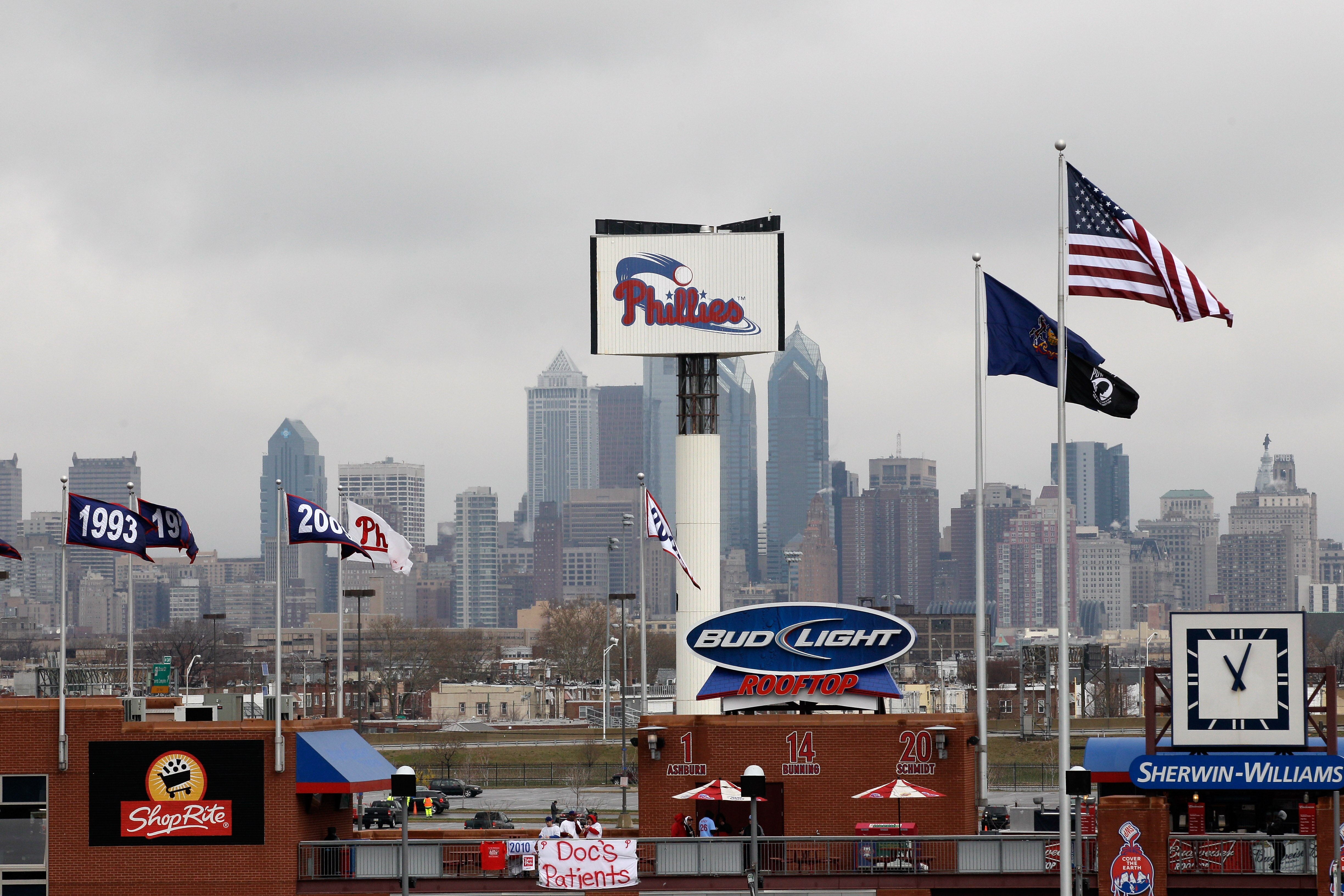 PHILADELPHIA, PA - APRIL 01: Flags in centerfield are shown during opening day between the Philadelphia Phillies and the Houston Astros at Citizens Bank Park on April 1, 2011 in Philadelphia, Pennsylvania.  (Photo by Rob Carr/Getty Images)