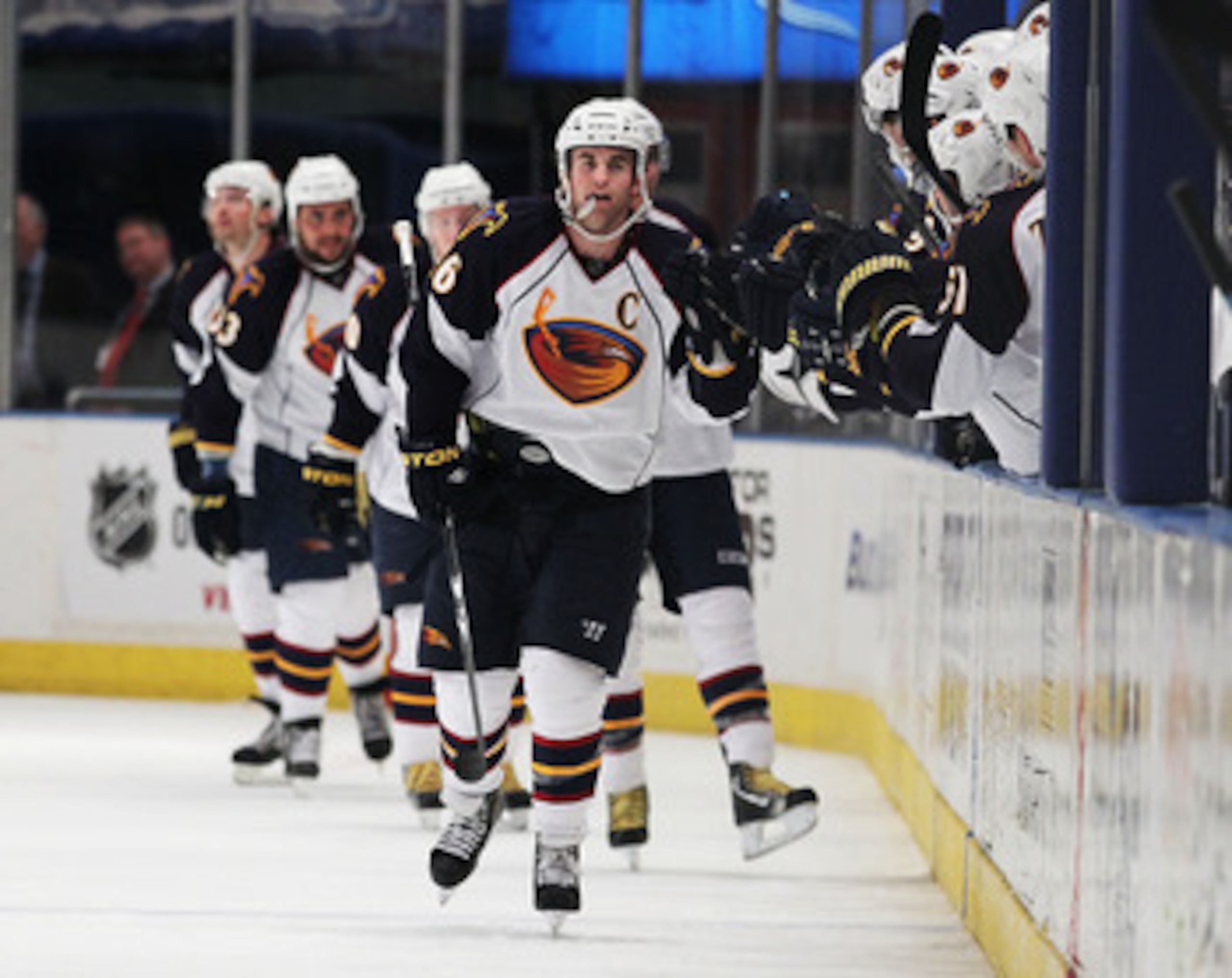 NEW YORK, NY - APRIL 07: Andrew Ladd #16 of the Atlanta Thrashers celebrates his goal against the New York Rangers during their game on April 7, 2011 at Madison Square Garden in New York City, New York. (Photo by Al Bello/Getty Images) NEW YORK, NY - APRIL 07: Andrew Ladd #16 of the Atlanta Thrashers celebrates his goal against the New York Rangers during their game on April 7, 2011 at Madison Square Garden in New York City, New York. (Photo by Al Bello/Getty Images)