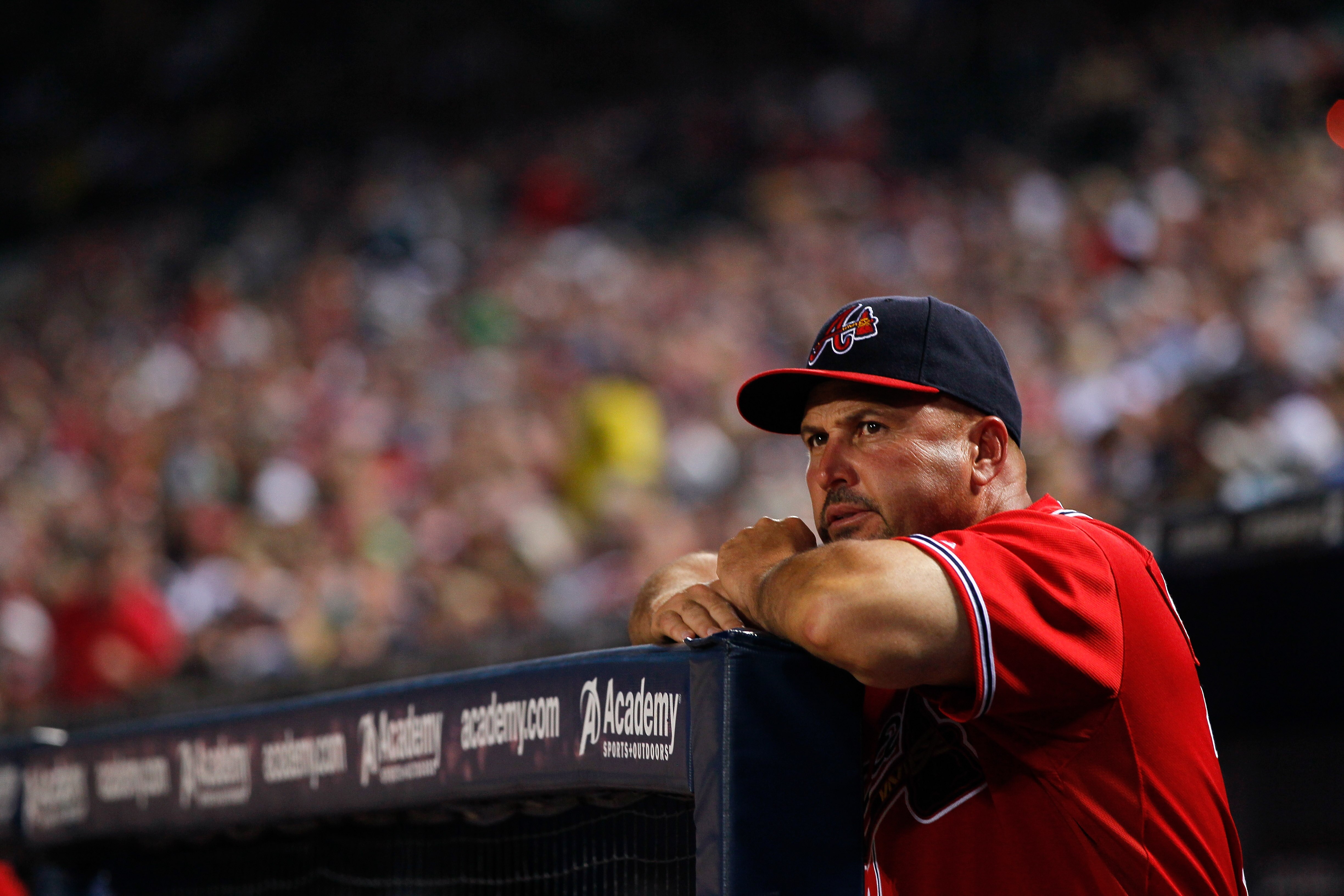 ATLANTA, GA - MAY 29:  Fredi Gonzalez #33 of the Atlanta Braves looks on during the game against the Cincinnati Reds at Turner Field on May 29, 2011 in Atlanta, Georgia.  (Photo by Kevin C. Cox/Getty Images)