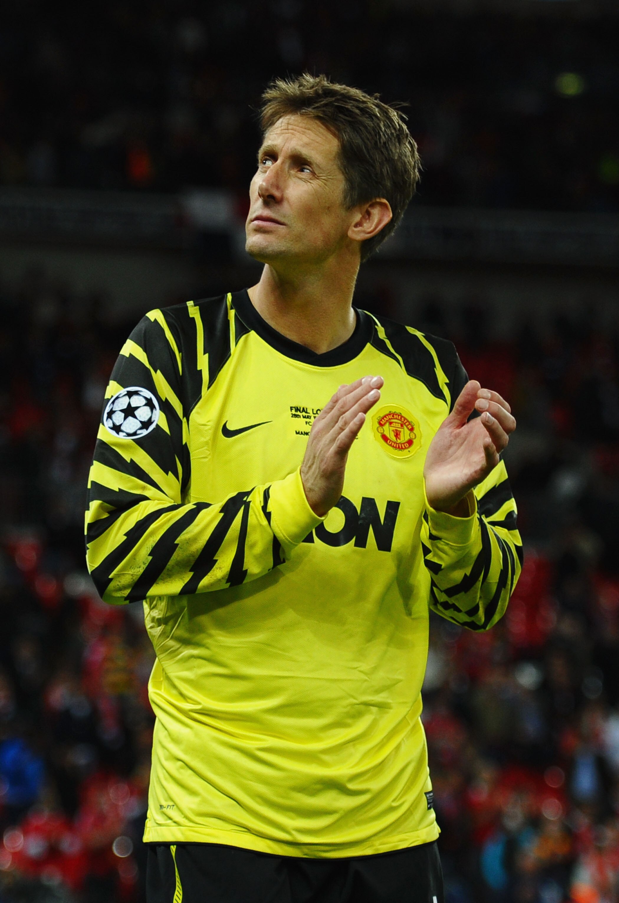 LONDON, ENGLAND - MAY 28:  Edwin van der Sar of Manchester United shows his dejection after the UEFA Champions League final between FC Barcelona and Manchester United FC at Wembley Stadium on May 28, 2011 in London, England. Edwin van der Sar will retire