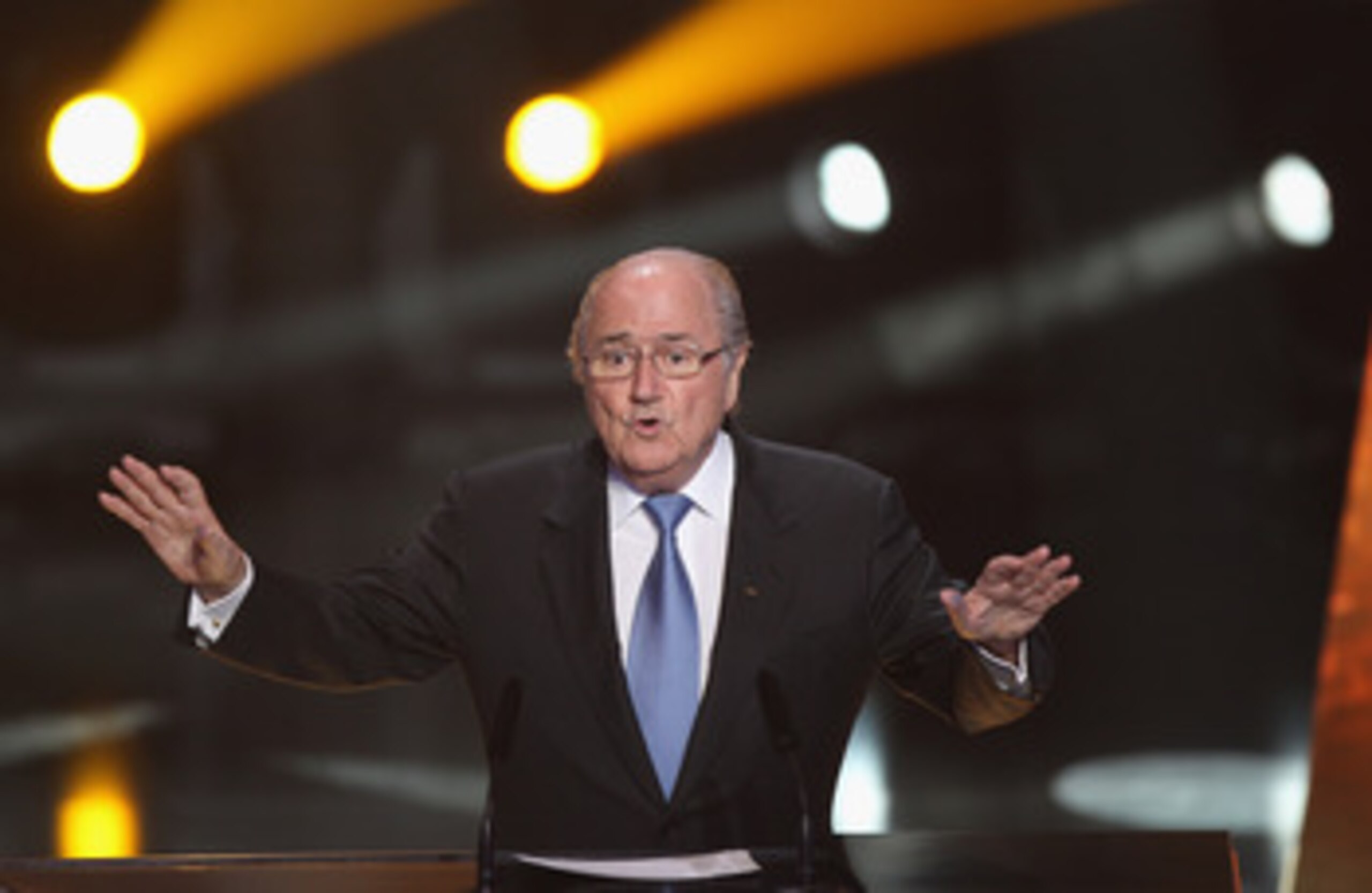ZURICH, SWITZERLAND - JANUARY 10: Sepp Blatter President of Fifa speaks during the FIFA Ballon d'or Gala at the Zurich Kongresshaus on January 10, 2011 in Zurich, Switzerland.  (Photo by Michael Steele/Getty Images)