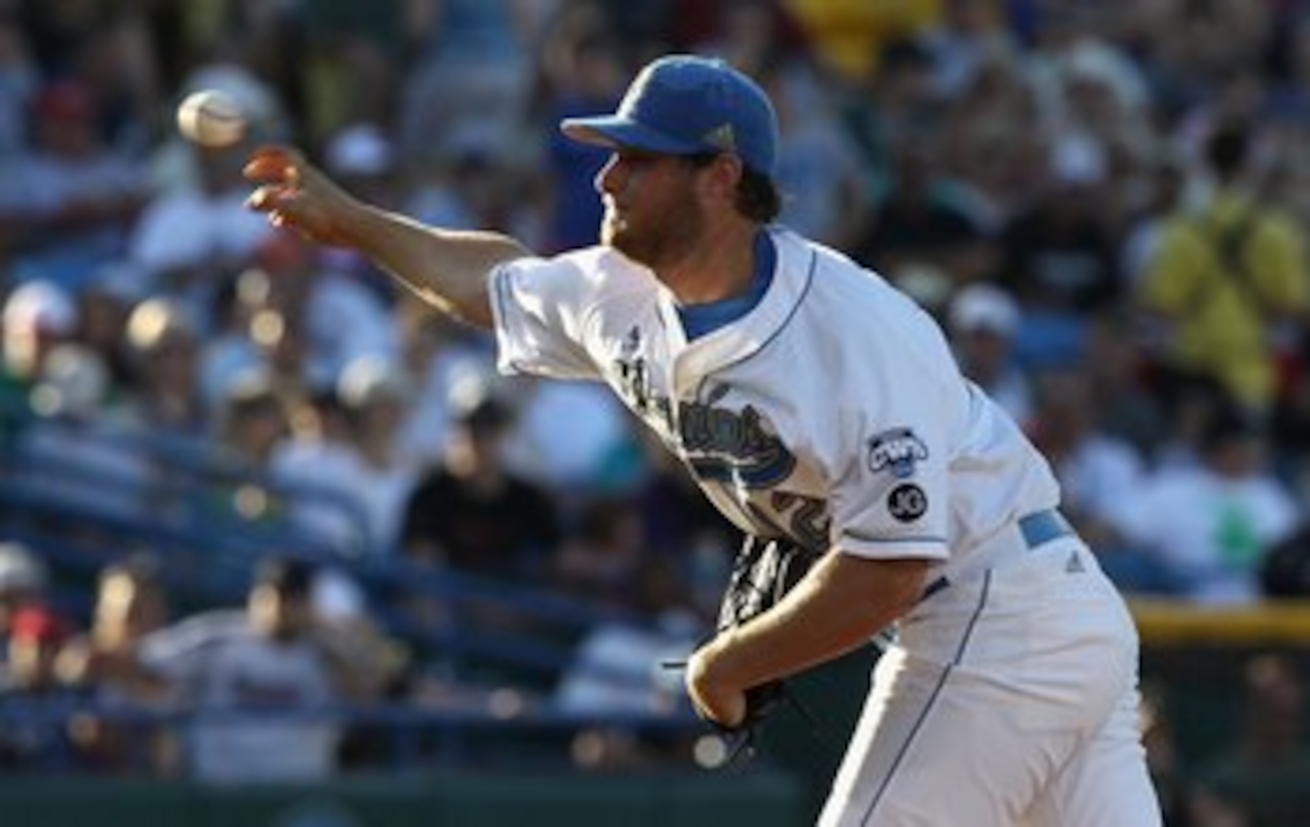 OMAHA, NE - JUNE 28:  Starting pitcher Gerrit Cole #12 of the UCLA Bruins pitches against the South Carolina Gamecocks during game 1 of the men's 2010 NCAA College Baseball World Series at Rosenblatt Stadium on June 28, 2010 in Omaha, Nebraska. The Gameco