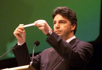 03 Jun 2000:  Secretary-General of FIFA  Michel Zen-Ruffinen holds up the name of Sweden after they are drawn  during the Sydney 2000 Olympic Games Football Draw held at the Sydney Town Hall, Sydney Australia.DIGITAL IMAGE. Mandatory Credit: Scott Barbour