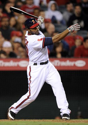 ANAHEIM, CA - APRIL 22:  Howie Kendrick #47 of the Los Angeles Angels at bat against the Boston Red Sox at Angel Stadium on April 22, 2011 in Anaheim, California.  (Photo by Harry How/Getty Images)