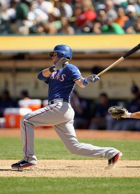 OAKLAND, CA - APRIL 30:  Michael Young #10 of the Texas Rangers in action during their game against the Oakland Athletics at Oakland-Alameda County Coliseum on April 30, 2011 in Oakland, California.  (Photo by Ezra Shaw/Getty Images)