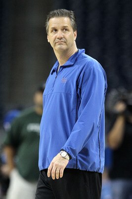 HOUSTON, TX - APRIL 01:  Head coach John Calipari of the Kentucky Wildcats looks on during practice prior to the 2011 Final Four of the NCAA Division I Men's Basketball Tournament at Reliant Stadium on April 1, 2011 in Houston, Texas.  (Photo by Andy Lyon