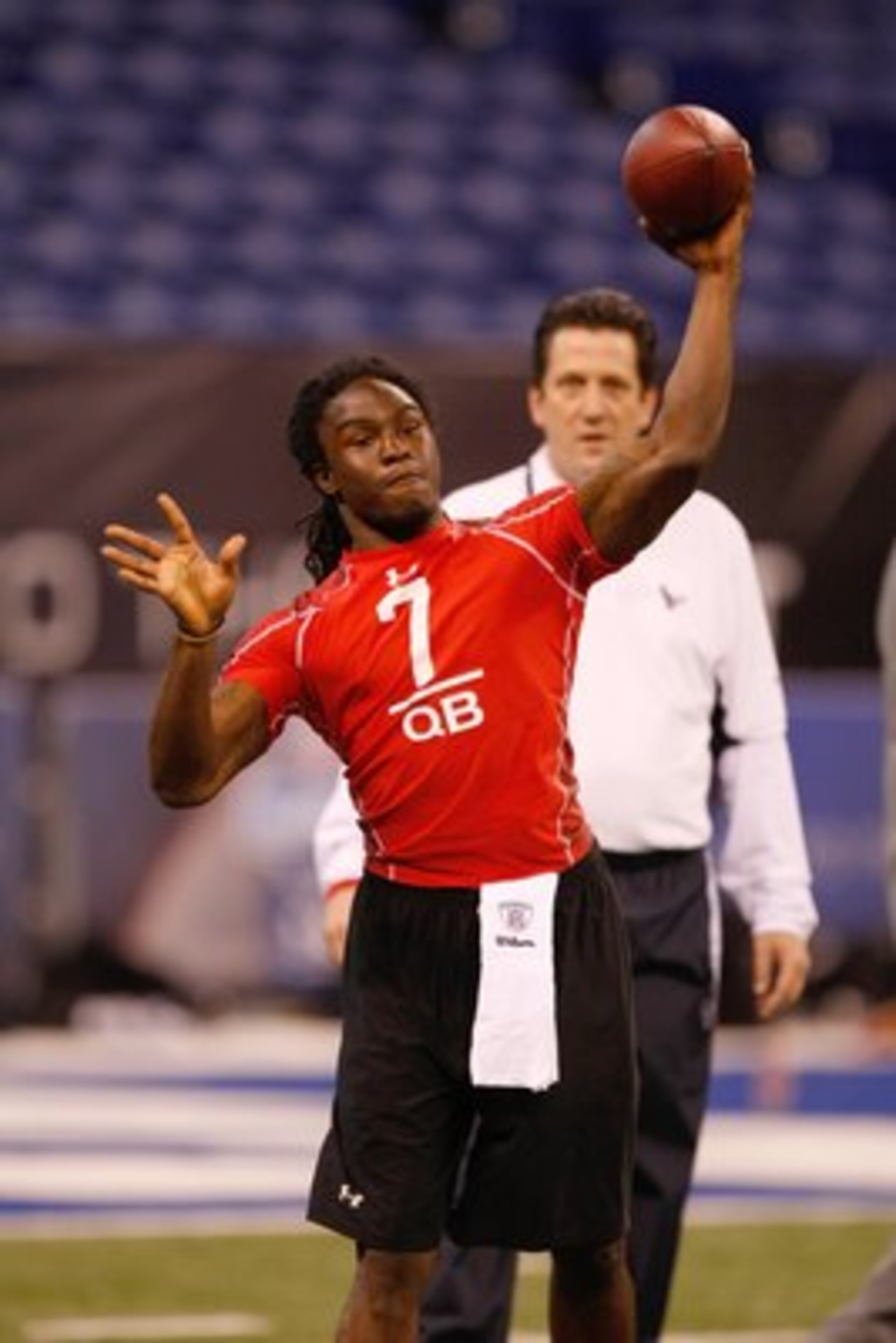 INDIANAPOLIS, IN - FEBRUARY 28: Quarterback Armanti Edwards of Appalachian State passes the football during the NFL Scouting Combine presented by Under Armour at Lucas Oil Stadium on February 28, 2010 in Indianapolis, Indiana. (Photo by Scott Boehm/Getty 