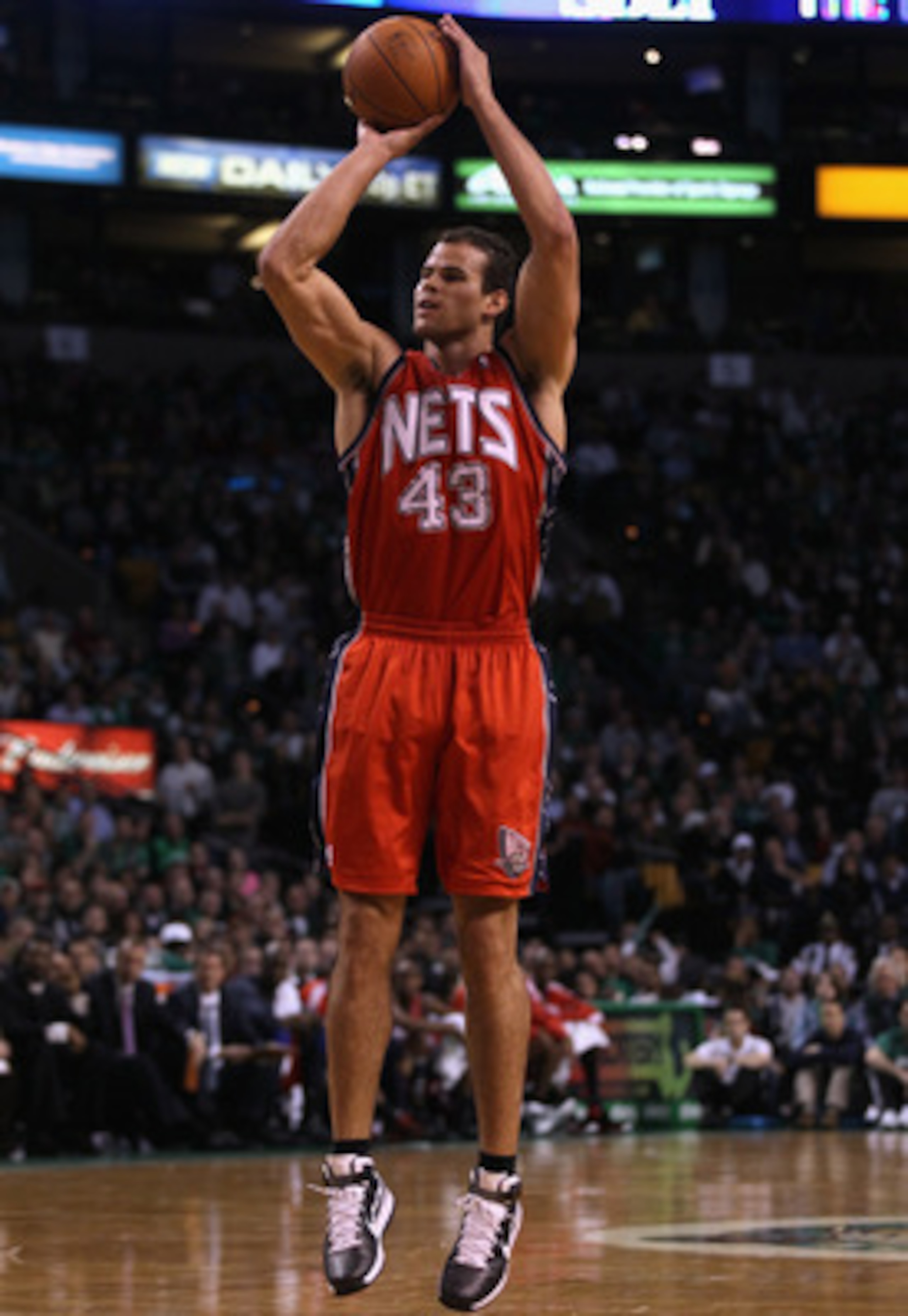 BOSTON - NOVEMBER 24:  Kris Humphries #43 of the New Jersey Nets takes a shot in the second half against the Boston Celtics on November 24, 2010 at the TD Garden in Boston, Massachusetts. The Celtics defeated the nets 89-83. NOTE TO USER: User expressly a