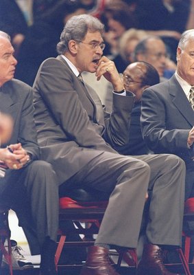 13 Jan 1998:  Head coach Phil Jackson of the Chicago Bulls looks on during a game against the Seattle Supersonics at the United Center in Chicago, Illinois.  The Bulls won the game, 101-91. Mandatory Credit: Jonathan Daniel  /Allsport
