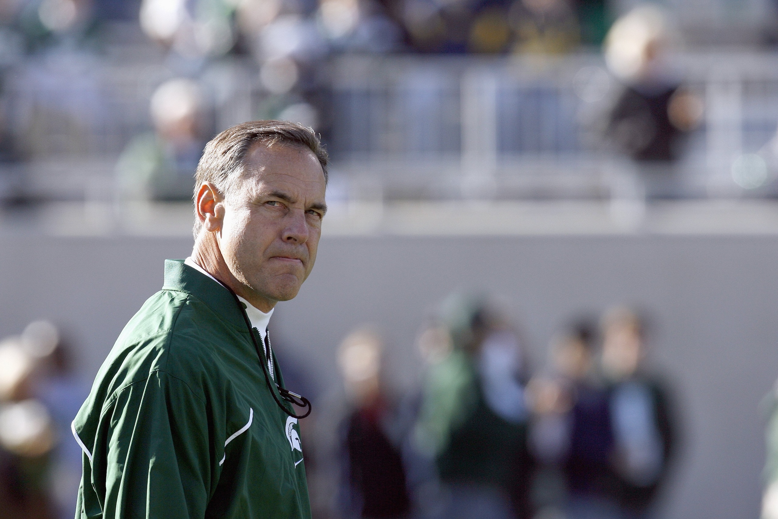 EAST LANSING, MI - NOVEMBER 03: Mark Dantonio of the Michigan State Spartans looks on the field before the game against the Michigan Wolverines at Spartan Stadium November 3, 2007 in East Lansing, Michigan. Michigan defeated Michigan State 28-24. (Photo b
