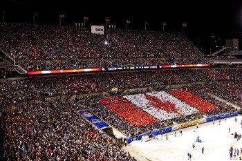 PITTSBURGH, PA - JANUARY 01:  A Canadian Flag is seen in the stands during the singing of the Canadian Anthem before the start of the 2011 NHL Bridgestone Winter Classic at Heinz Field on January 1, 2011 in Pittsburgh, Pennsylvania.  (Photo by Justin K. A