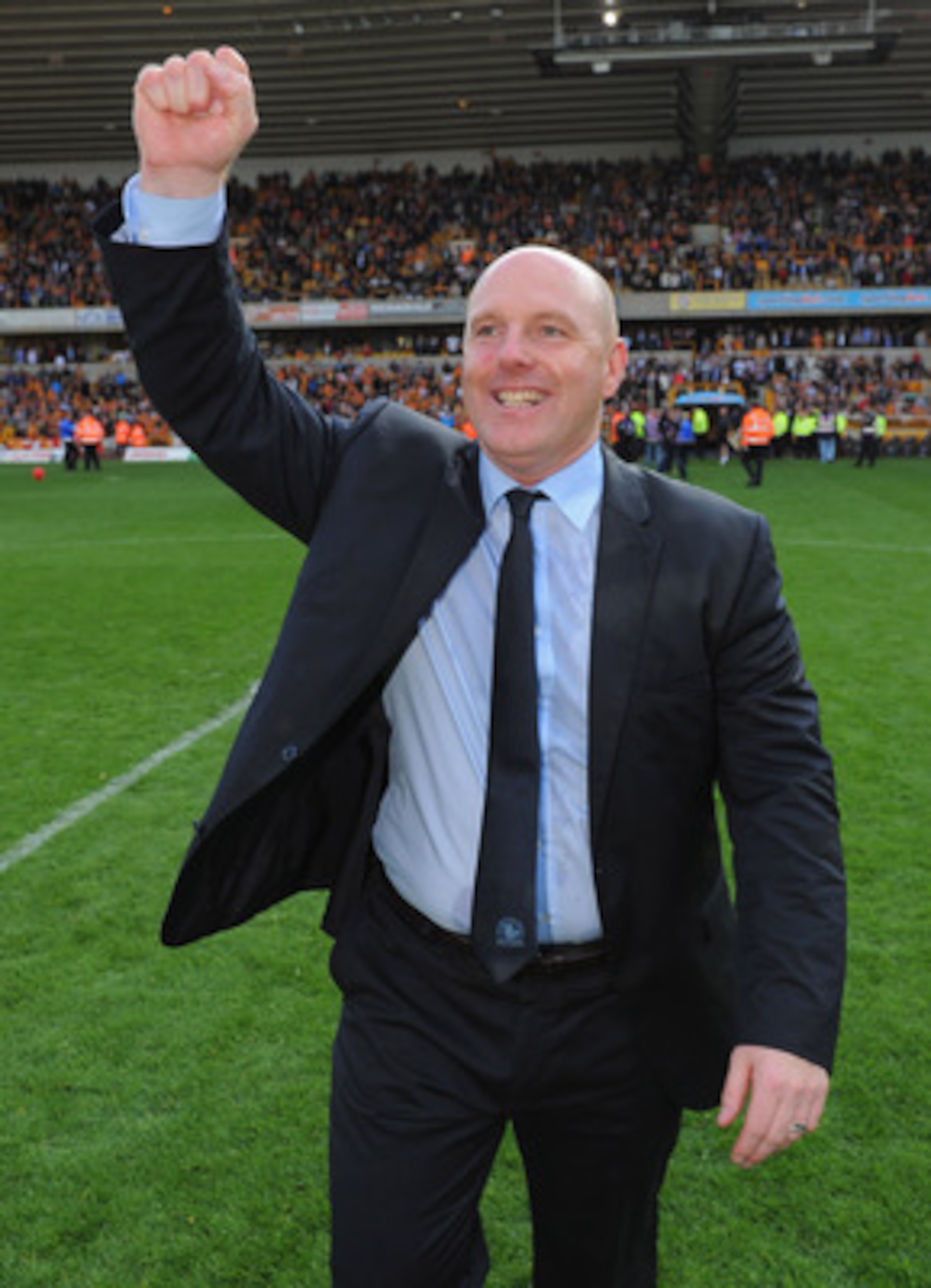 WOLVERHAMPTON, ENGLAND - MAY 22: Blackburn manager Steve Kean celebrates after the Barclays Premier League match between Wolverhampton Wanderers and Blackburn Rovers at Molineux on May 22, 2011 in Wolverhampton, England. (Photo by Michael Regan/Getty Ima WOLVERHAMPTON, ENGLAND - MAY 22: Blackburn manager Steve Kean celebrates after the Barclays Premier League match between Wolverhampton Wanderers and Blackburn Rovers at Molineux on May 22, 2011 in Wolverhampton, England. (Photo by Michael Regan/Getty Ima
