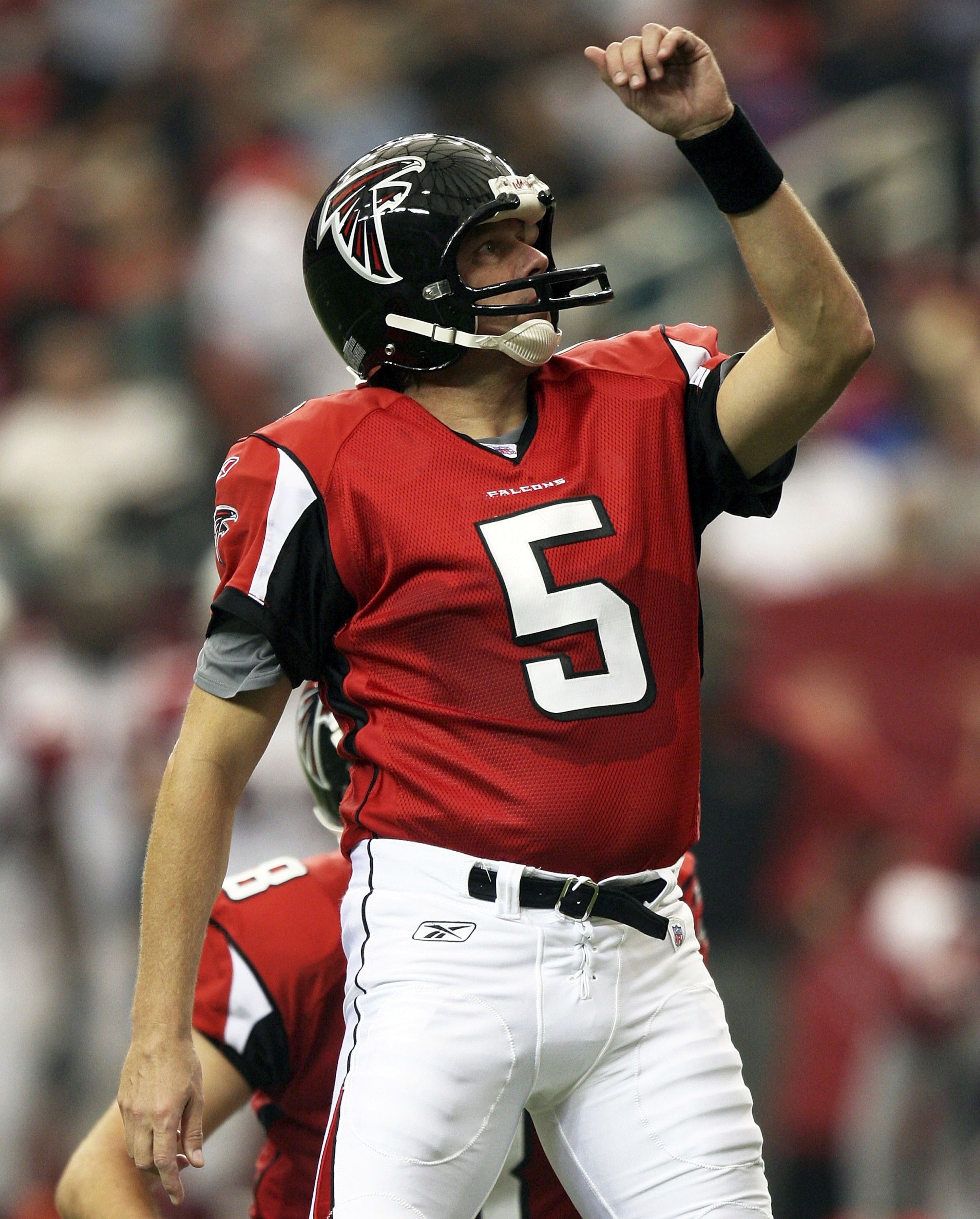ATLANTA - OCTOBER 01: Place kicker Morten Andersen #5 of the Atlanta Falcons follows his fifth field goal of the game in the third quarter against the Arizona Cardinals on October 1, 2006 at the Georgia Dome in Atlanta, Georgia. The Falcons defeated the ATLANTA - OCTOBER 01: Place kicker Morten Andersen #5 of the Atlanta Falcons follows his fifth field goal of the game in the third quarter against the Arizona Cardinals on October 1, 2006 at the Georgia Dome in Atlanta, Georgia. The Falcons defeated the