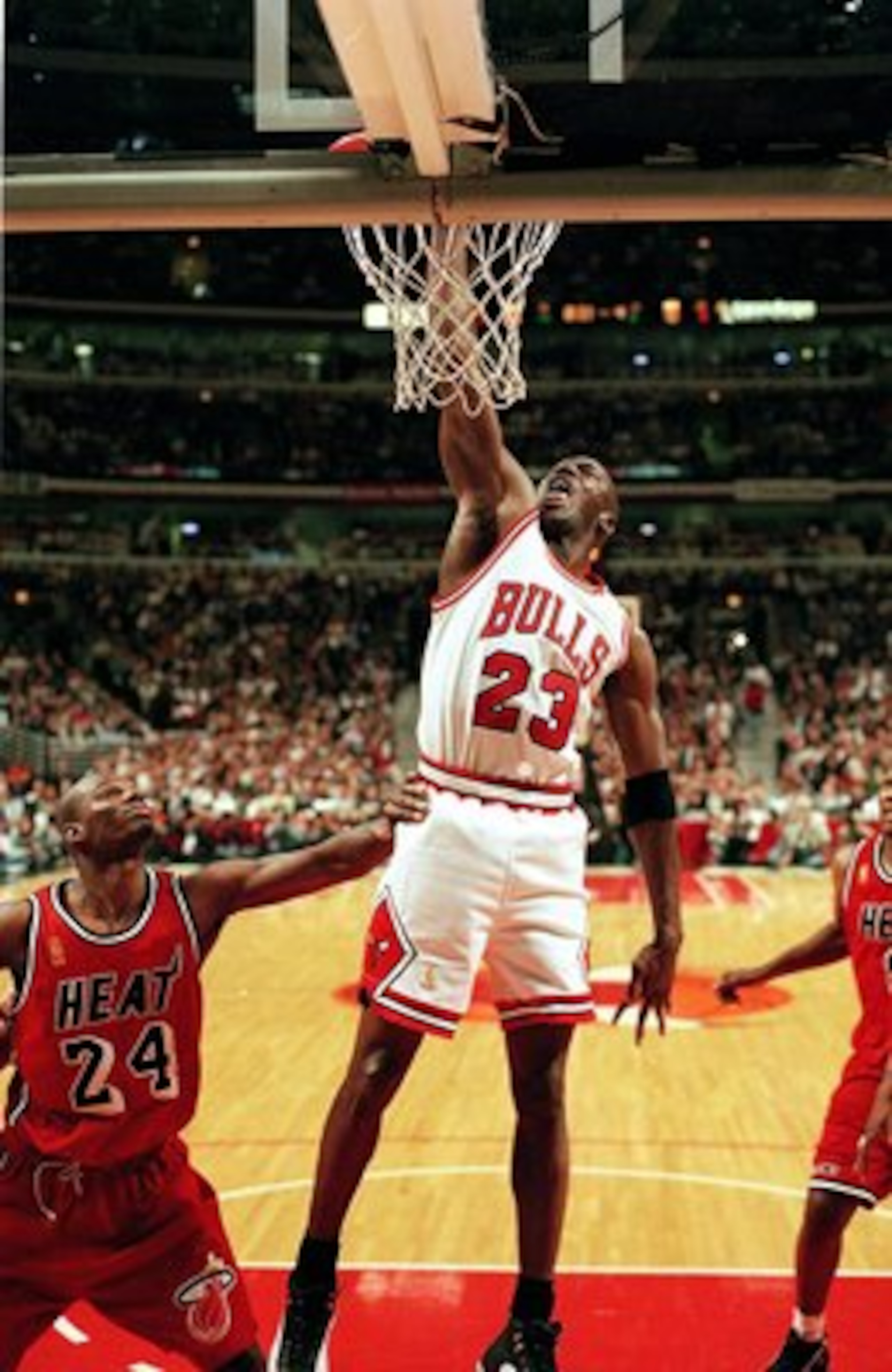 23 Jan 1998:  Michael Jordan #23 of the Chicago Bulls dunks the ball during the game against the Miami Heat at the United Center in Chicago, Illinois. The Bulls defeated the Heat 84-77.   Mandatory Credit: Jonathan Daniel  /Allsport