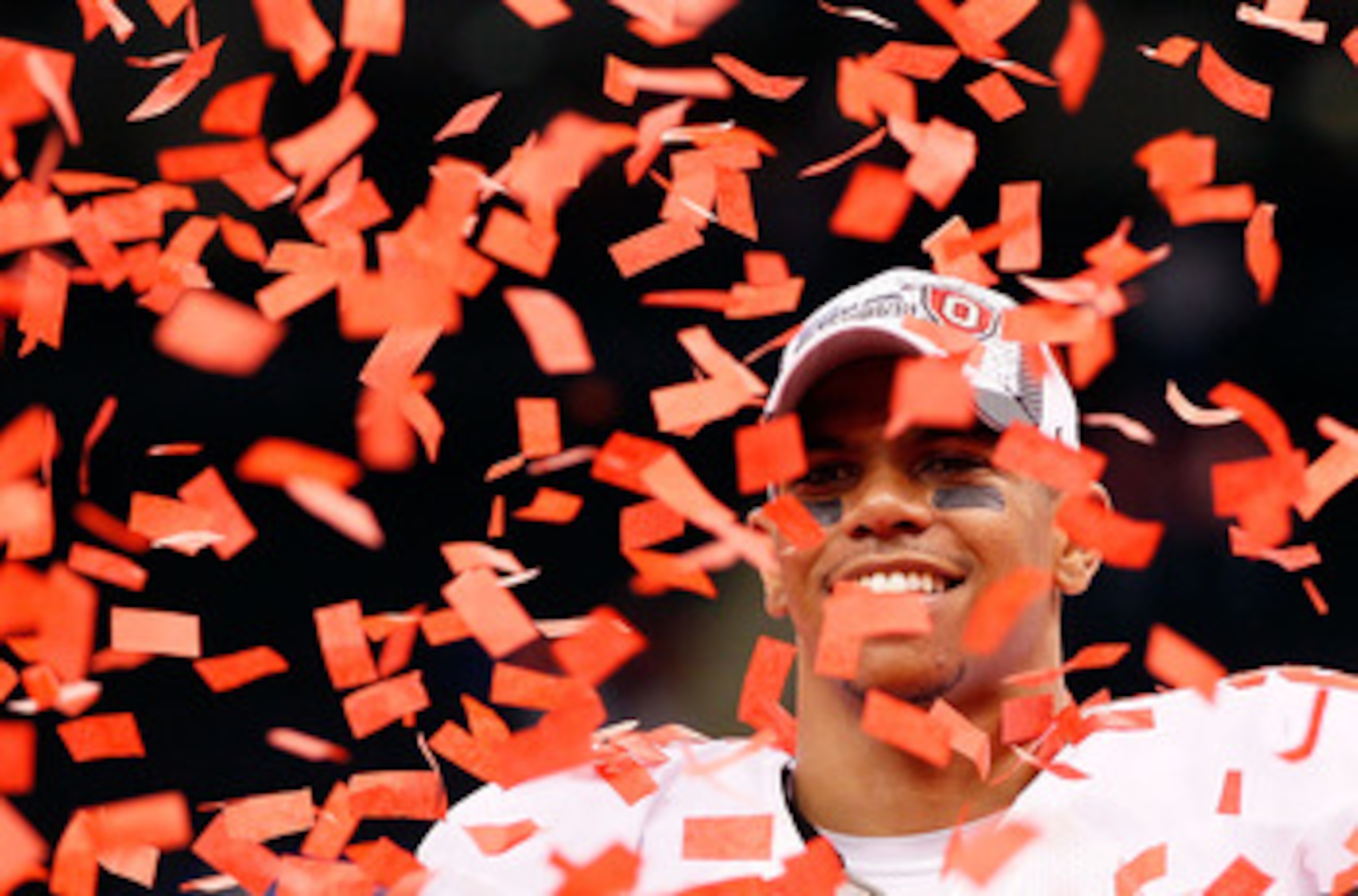 NEW ORLEANS, LA - JANUARY 04:  Terrelle Pryor #2 of the Ohio State Buckeyes celebrates the Buckeyes 31-26 victory against the Arkansas Razorbacks during the Allstate Sugar Bowl at the Louisiana Superdome on January 4, 2011 in New Orleans, Louisiana.  (Pho