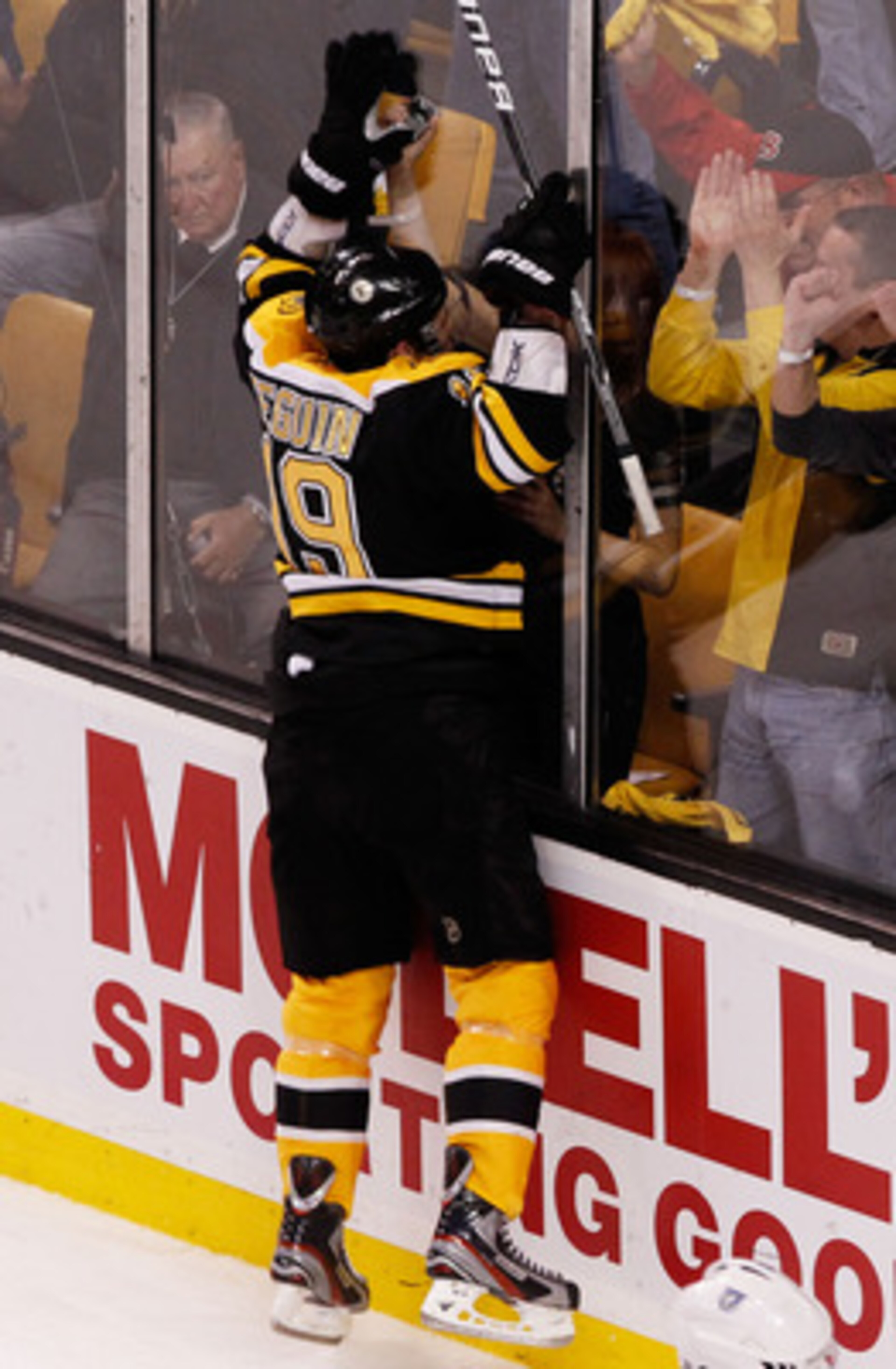 BOSTON, MA - MAY 14:  Tyler Seguin #19 of the Boston Bruins celebrates his first period goal against the Tampa Bay Lightning with fans in Game One of the Eastern Conference Finals during the 2011 NHL Stanley Cup Playoffs at TD Garden on May 14, 2011 in Bo