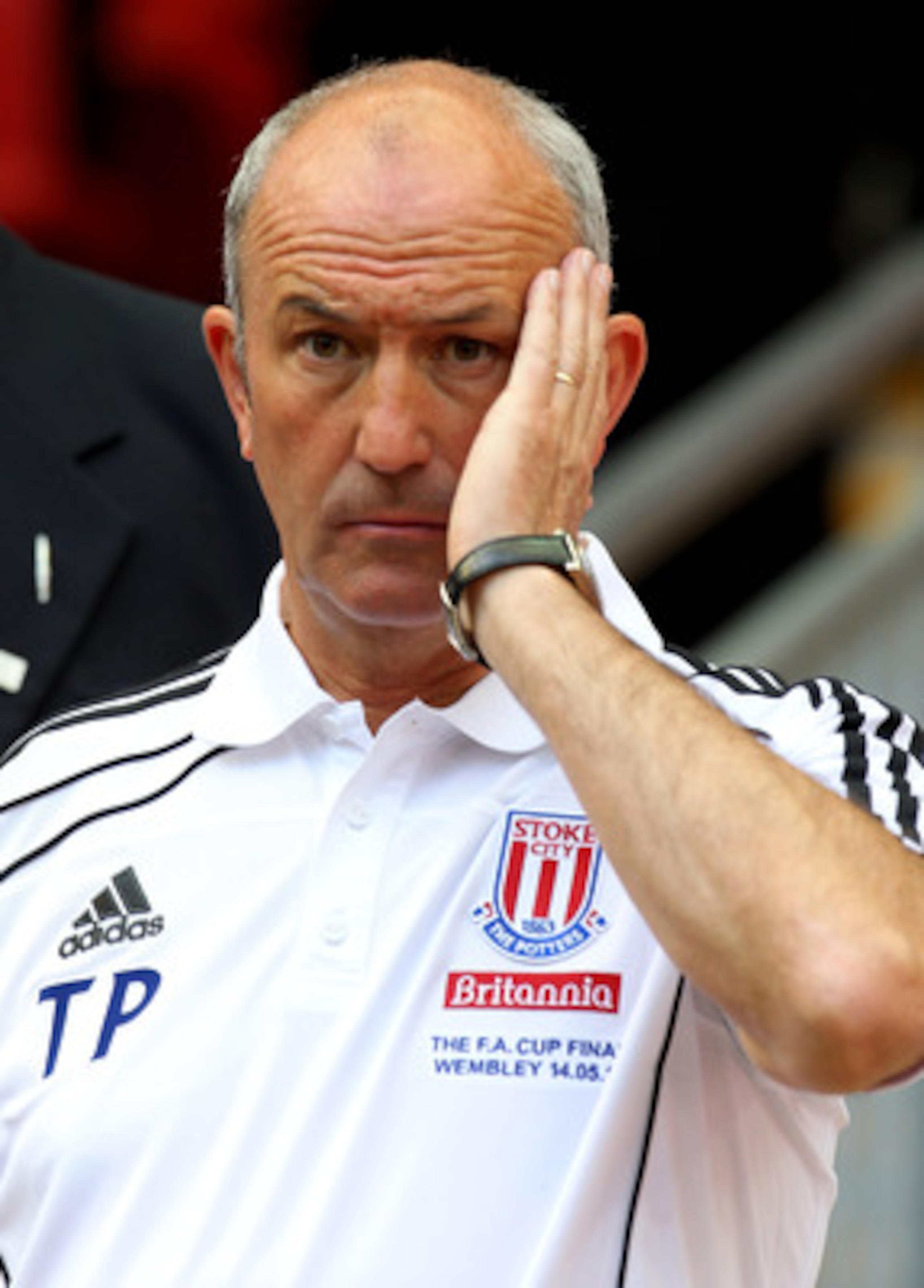 LONDON, ENGLAND - MAY 14: Stoke City Manager Tony Pulis looks on at the end of the FA Cup sponsored by E.ON Final match between Manchester City and Stoke City at Wembley Stadium on May 14, 2011 in London, England. (Photo by Alex Livesey/Getty Images) LONDON, ENGLAND - MAY 14: Stoke City Manager Tony Pulis looks on at the end of the FA Cup sponsored by E.ON Final match between Manchester City and Stoke City at Wembley Stadium on May 14, 2011 in London, England. (Photo by Alex Livesey/Getty Images)