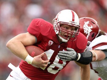 PALO ALTO, CA - OCTOBER 23:  Owen Marecic #48 of the Stanford Cardinal runs with the ball against the Washington State Cougars at Stanford Stadium on October 23, 2010 in Palo Alto, California.  (Photo by Ezra Shaw/Getty Images)