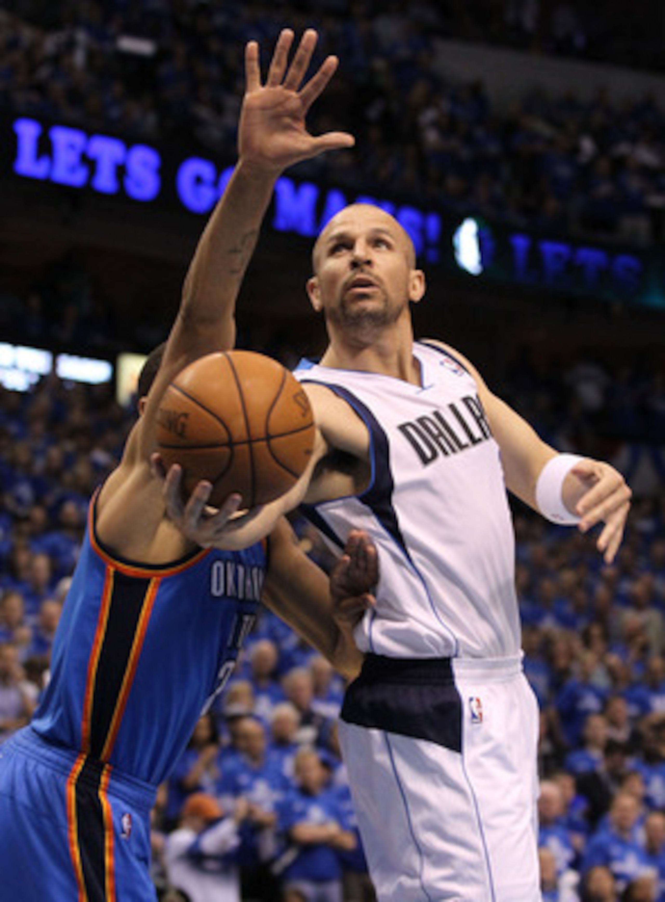 DALLAS, TX - MAY 25: Jason Kidd #2 of the Dallas Mavericks goes up for a shot against Thabo Sefolosha #2 of the Oklahoma City Thunder in the first quarter in Game Five of the Western Conference Finals during the 2011 NBA Playoffs at American Airlines Cen DALLAS, TX - MAY 25: Jason Kidd #2 of the Dallas Mavericks goes up for a shot against Thabo Sefolosha #2 of the Oklahoma City Thunder in the first quarter in Game Five of the Western Conference Finals during the 2011 NBA Playoffs at American Airlines Cen
