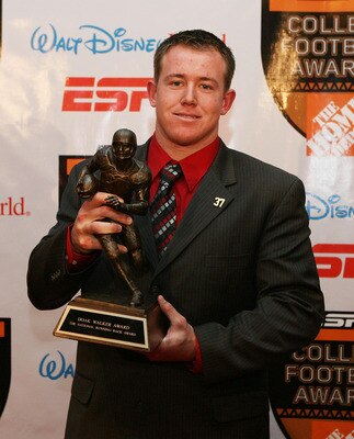 LAKE BUENA VISTA, FL - DECEMBER 10:  Running back Toby Gerhart of the Stanford Cardinal poses with the Doak Walker Award trophy during the Home Depot ESPNU College Football Awards at the Disney Boardwalk on December 10, 2009 in Lake Buena Vista, Florida.