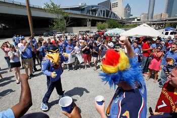 ATLANTA, GA - MAY 21:  Thrash, mascot of the Atlanta Thrashers, joins fans in the rally to help keep the team in Atlanta at Philips Arena on May 21, 2011 in Atlanta, Georgia.  It has been reported the Thrashers may relocate to Winnipeg, Canada.  (Photo by