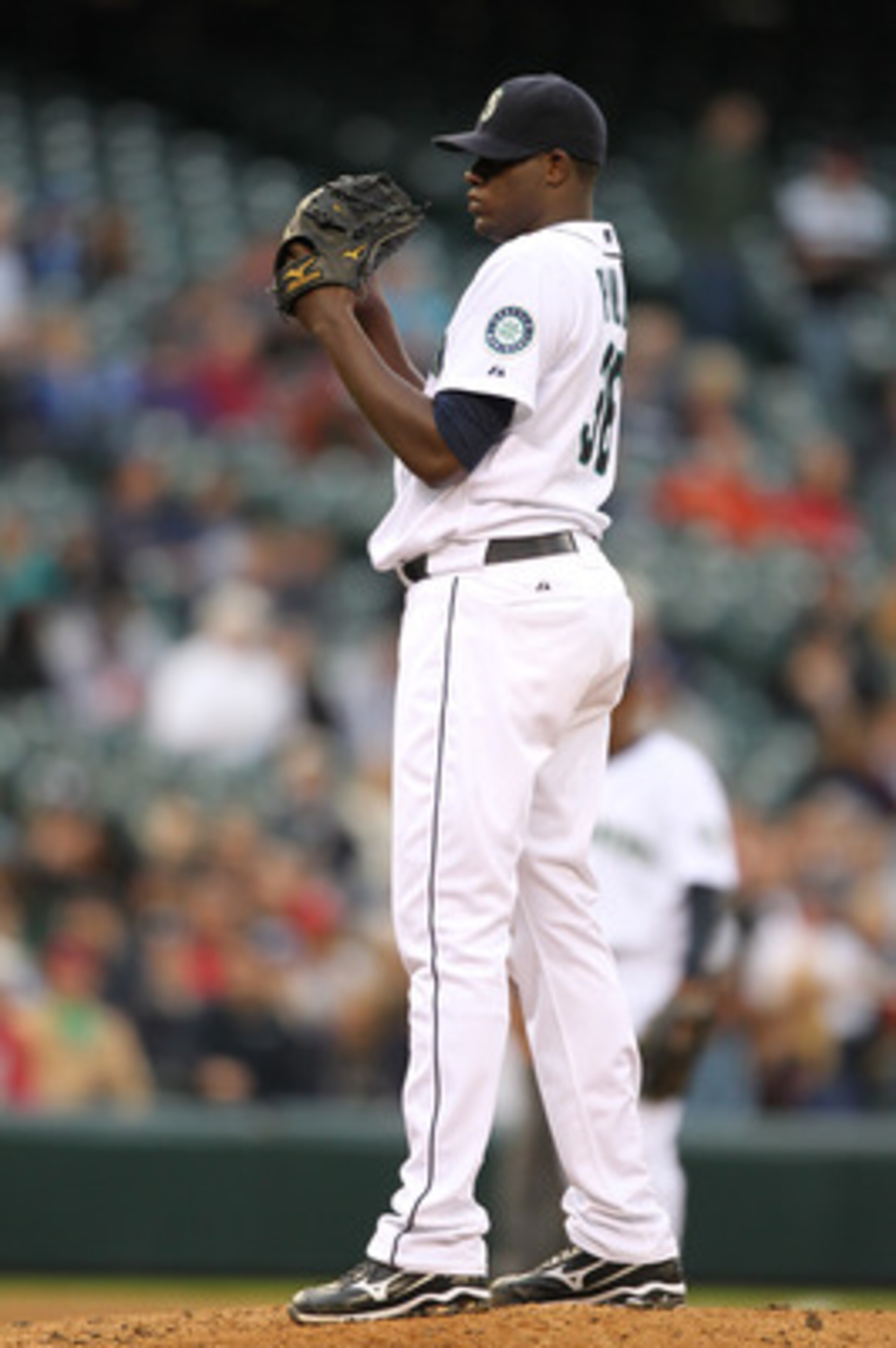 SEATTLE - MAY 04:  Starting pitcher Michael Pineda #36 of the Seattle Mariners looks in for the sign against the Texas Rangers at Safeco Field on May 4, 2011 in Seattle, Washington. (Photo by Otto Greule Jr/Getty Images)