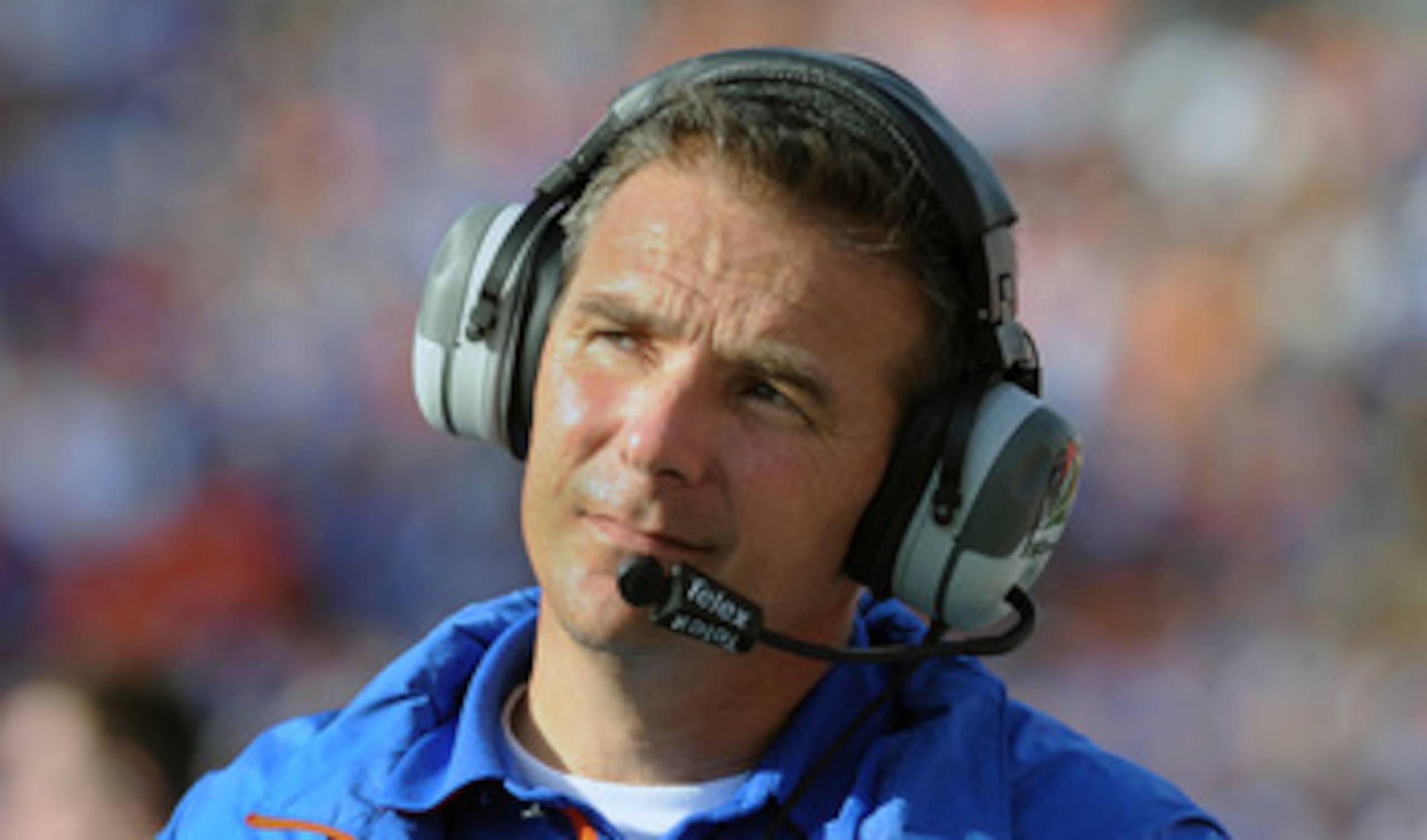 TAMPA, FL - JANUARY 1:  Coach Urban Meyer of the Florida Gators directs play against the Penn State Nittany Lions January 1, 2010 in the 25th Outback Bowl at Raymond James Stadium in Tampa, Florida.  (Photo by Al Messerschmidt/Getty Images)