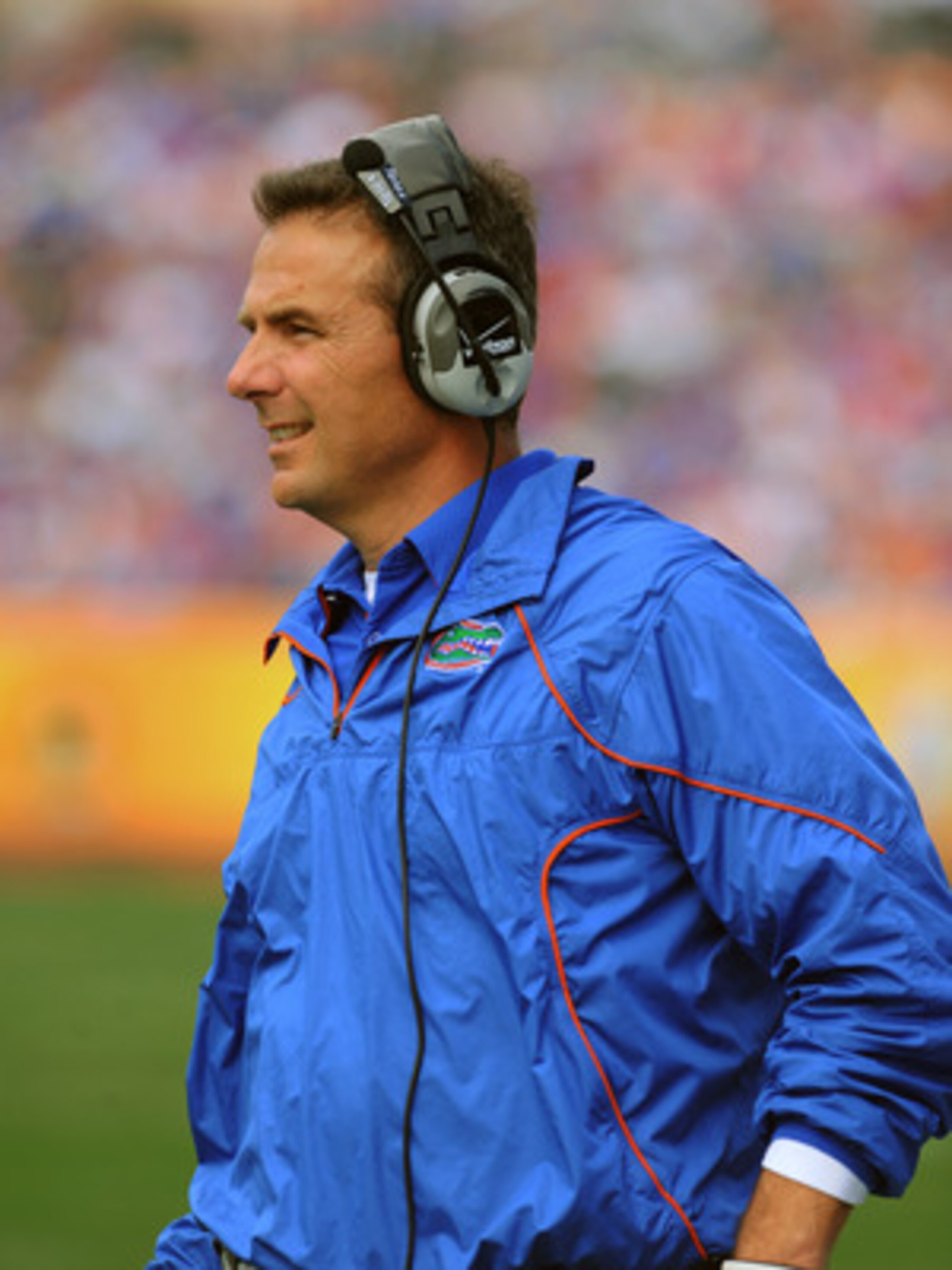 TAMPA, FL - JANUARY 1:  Coach Urban Meyer of the Florida Gators directs play against the Penn State Nittany Lions January 1, 2010 in the 25th Outback Bowl at Raymond James Stadium in Tampa, Florida.  (Photo by Al Messerschmidt/Getty Images)