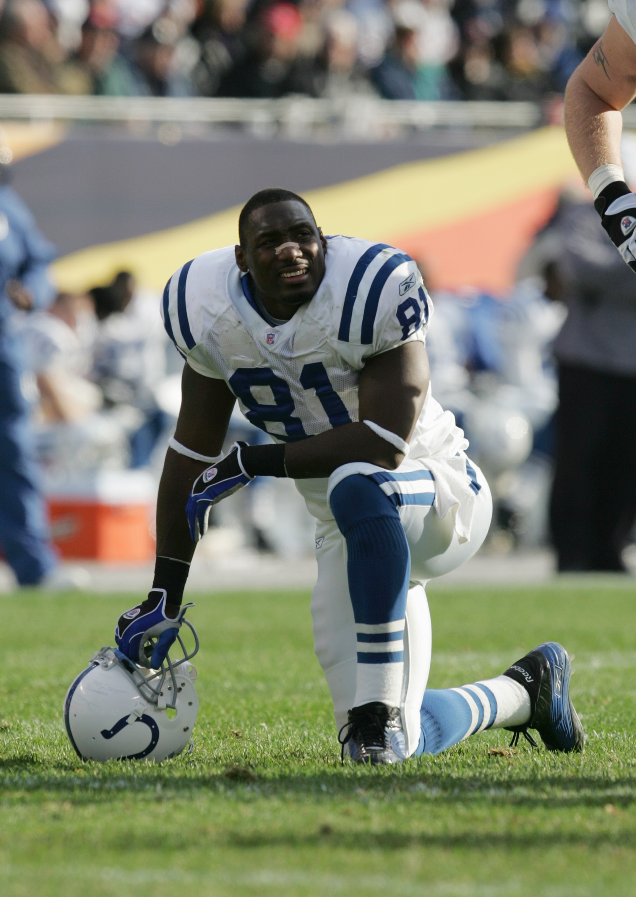 CHICAGO - NOVEMBER 21:  Tight end Marcus Pollard #81 of the Indianapolis Colts looks on before facing the Chicago Bears during the game on November 21, 2004 at Soldier Field in Chicago, Illinois. The Colts defeated the Bears 41-10.  (Photo by Jonathan Dan
