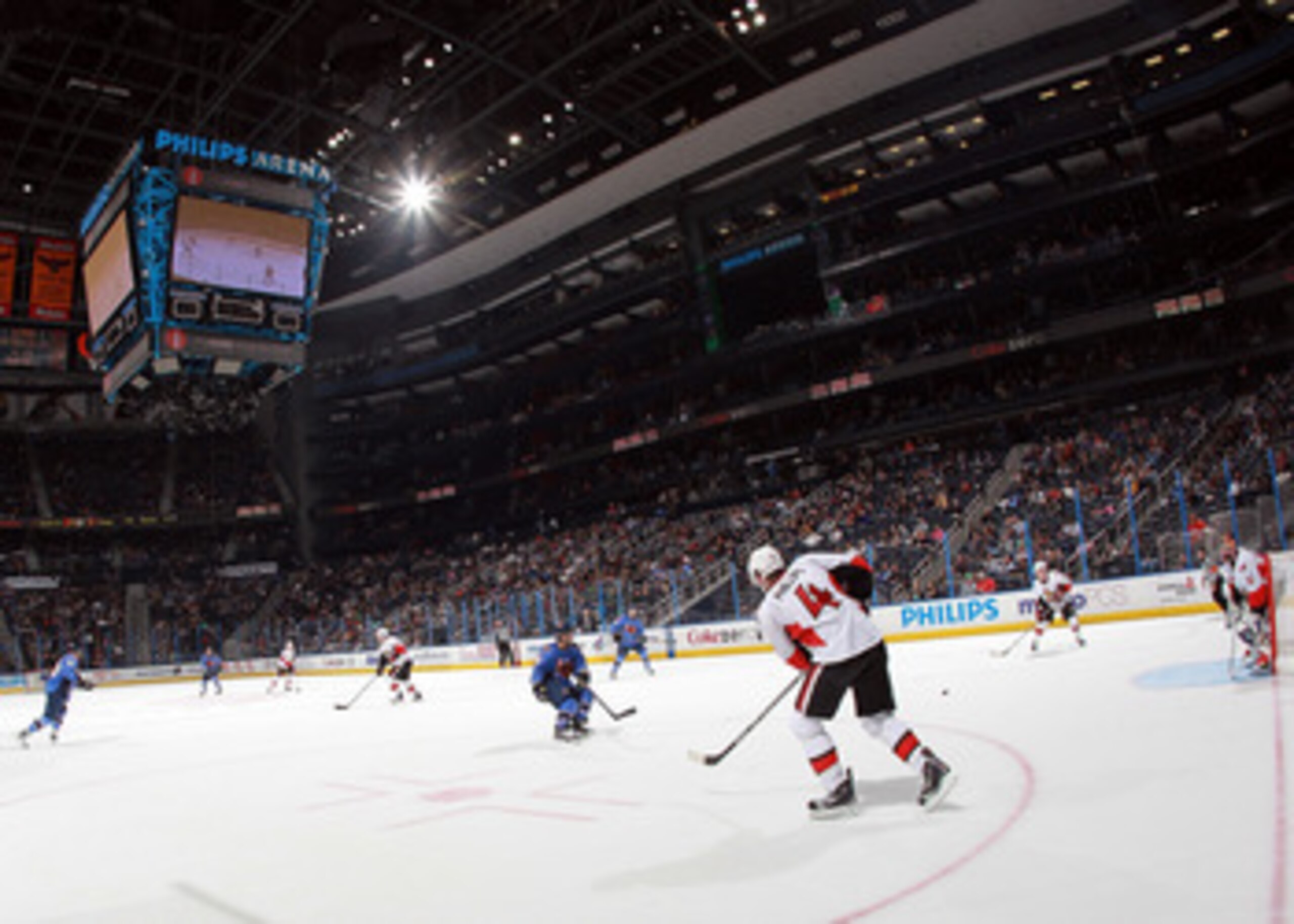 ATLANTA, GA - MARCH 27:  A general view inside Philips Arena during the game between the Atlanta Thrashers and the Ottawa Senators on March 27, 2011 in Atlanta, Georgia. The Thrashers defeated the 5-4 in the shoot out.  (Photo by Bruce Bennett/Getty Image