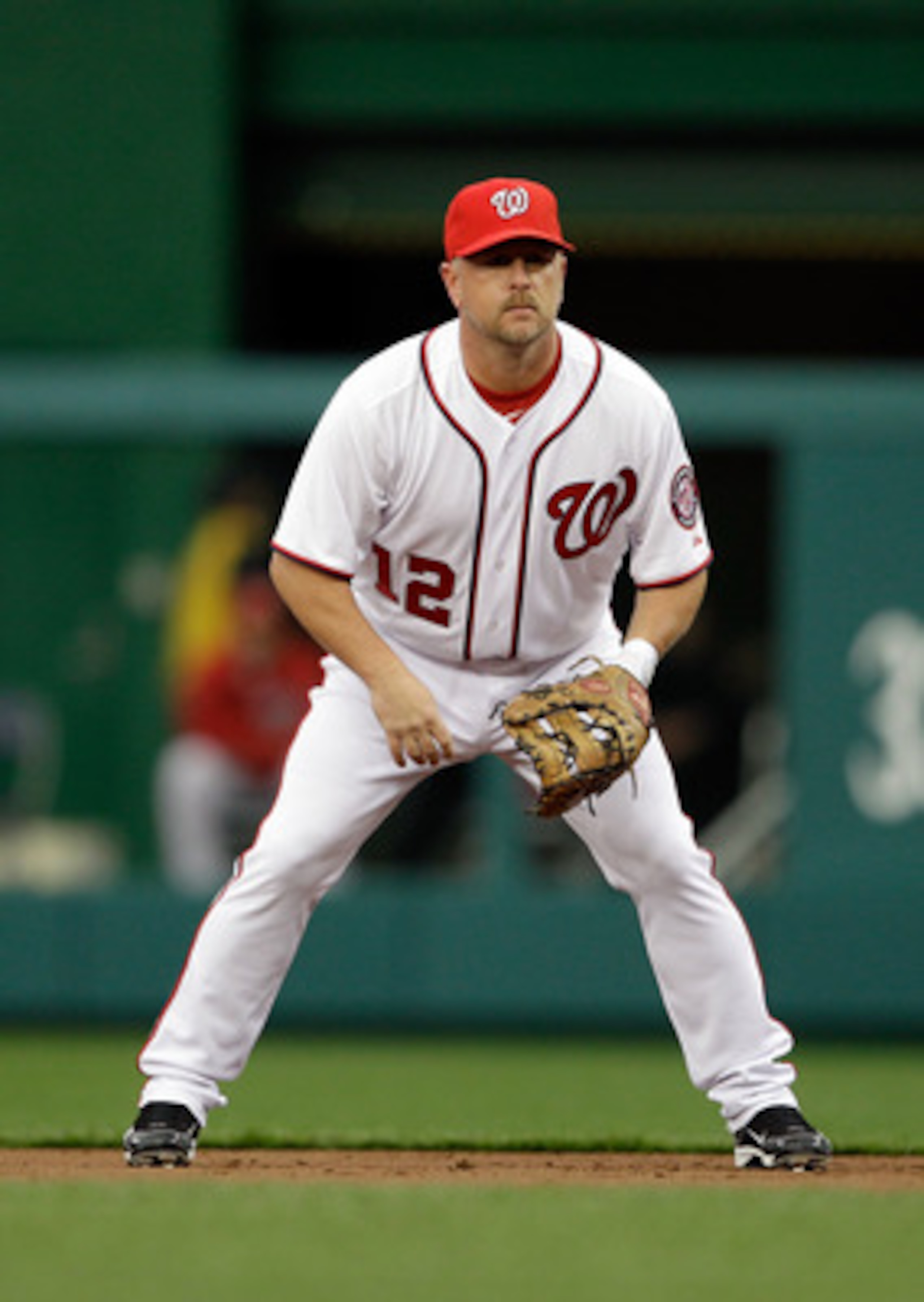WASHINGTON, DC - APRIL 12: First baseman Matt Stairs #12 of the Washington Nationals against the Philadelphia Phillies at Nationals Park on April 12, 2011 in Washington, DC. (Photo by Rob Carr/Getty Images)