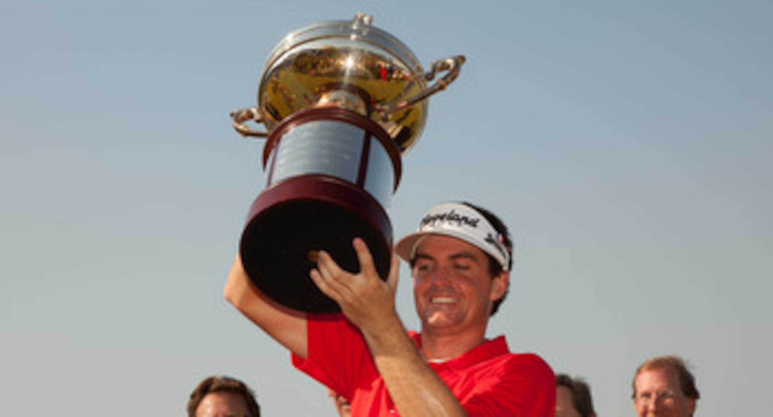 IRVING, TX - MAY 29: Keegan Bradley hoists the champion's trophy following his victory at the HP Byron Nelson Championship at TPC Four Seasons at Las Colinas on May 29, 2011 in Irving, Texas. (Photo by Darren Carroll/Getty Images)