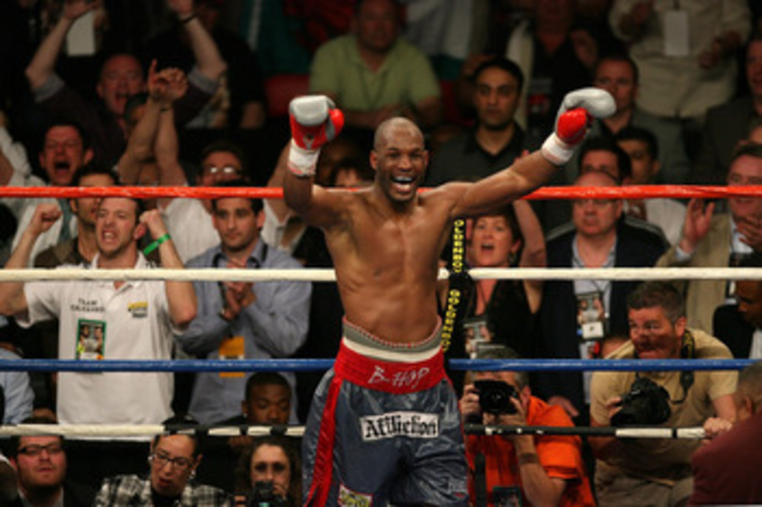 LAS VEGAS - APRIL 19:  Bernard Hopkins reacts after the 12th round against Joe Calzaghe of Wales during their light heavyweight bout at Thomas & Mack Center on April 19, 2008 in Las Vegas, Nevada.  Calzaghe defeated Hopkins by split decision. (Photo by Et