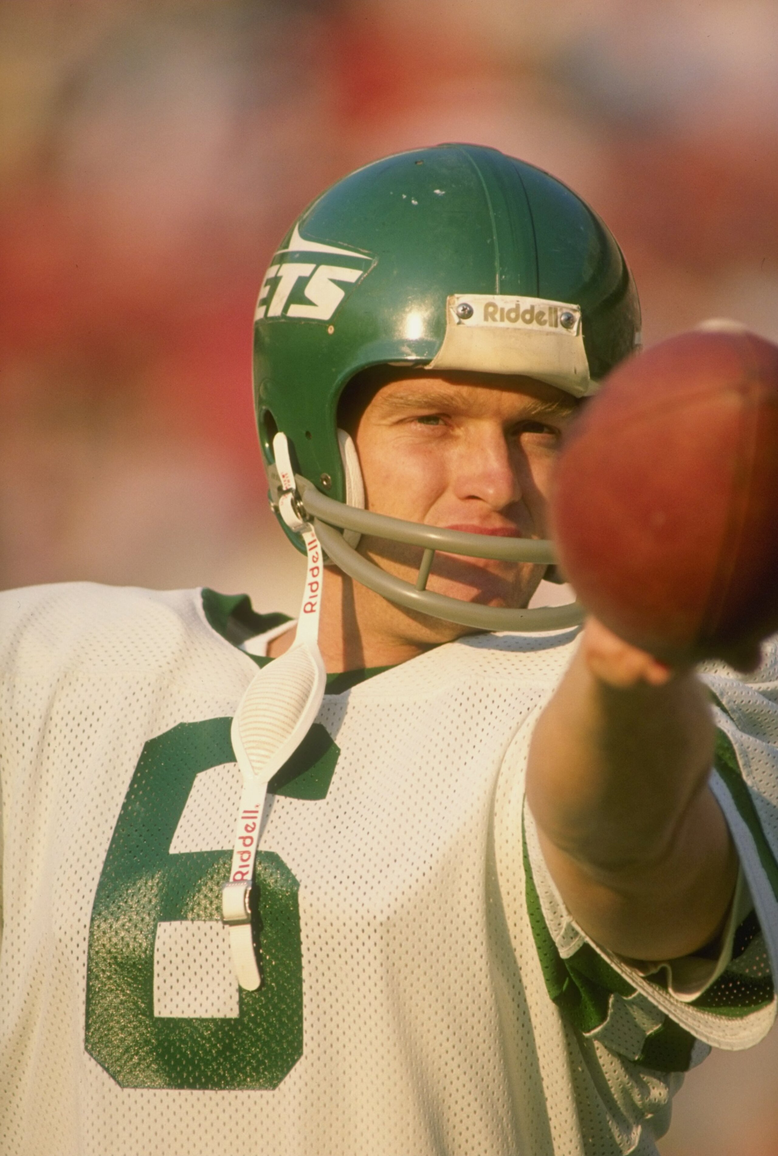 16 Dec 1989:  Placekicker Pat Leahy of the New York Jets stands on the field during a game against the Los Angeles Rams at Anaheim Stadium in Anaheim, California.  The Rams won the game 38-14. Mandatory Credit: Mike Powell  /Allsport