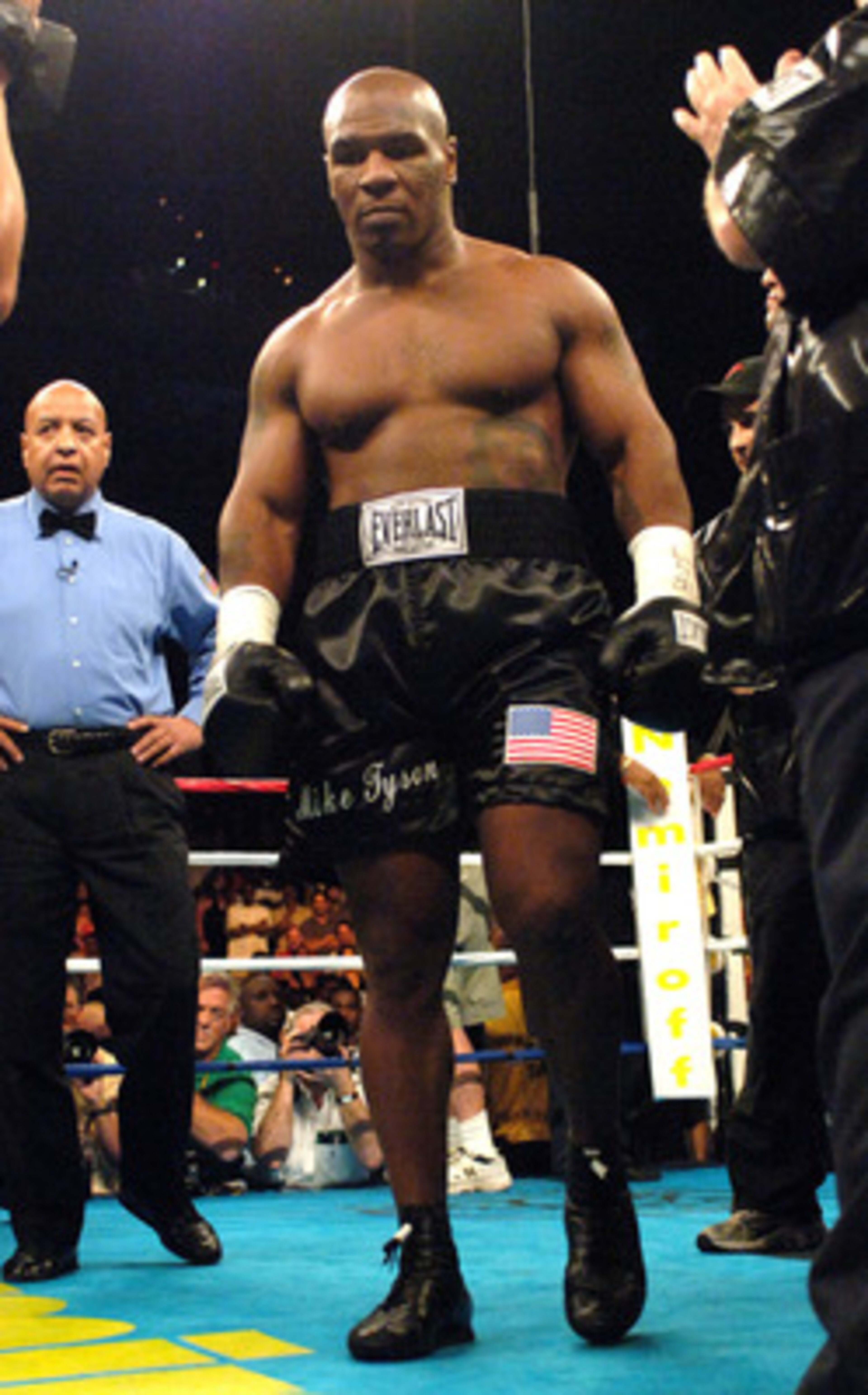 WASHINGTON - JUNE 11: Mike Tyson enters the ring before the start of his heavyweight fight against Kevin McBride at the MCI Center June 11, 2005 in Washington, DC. (Photo by Mitchell Layton/Getty Images) WASHINGTON - JUNE 11: Mike Tyson enters the ring before the start of his heavyweight fight against Kevin McBride at the MCI Center June 11, 2005 in Washington, DC. (Photo by Mitchell Layton/Getty Images)