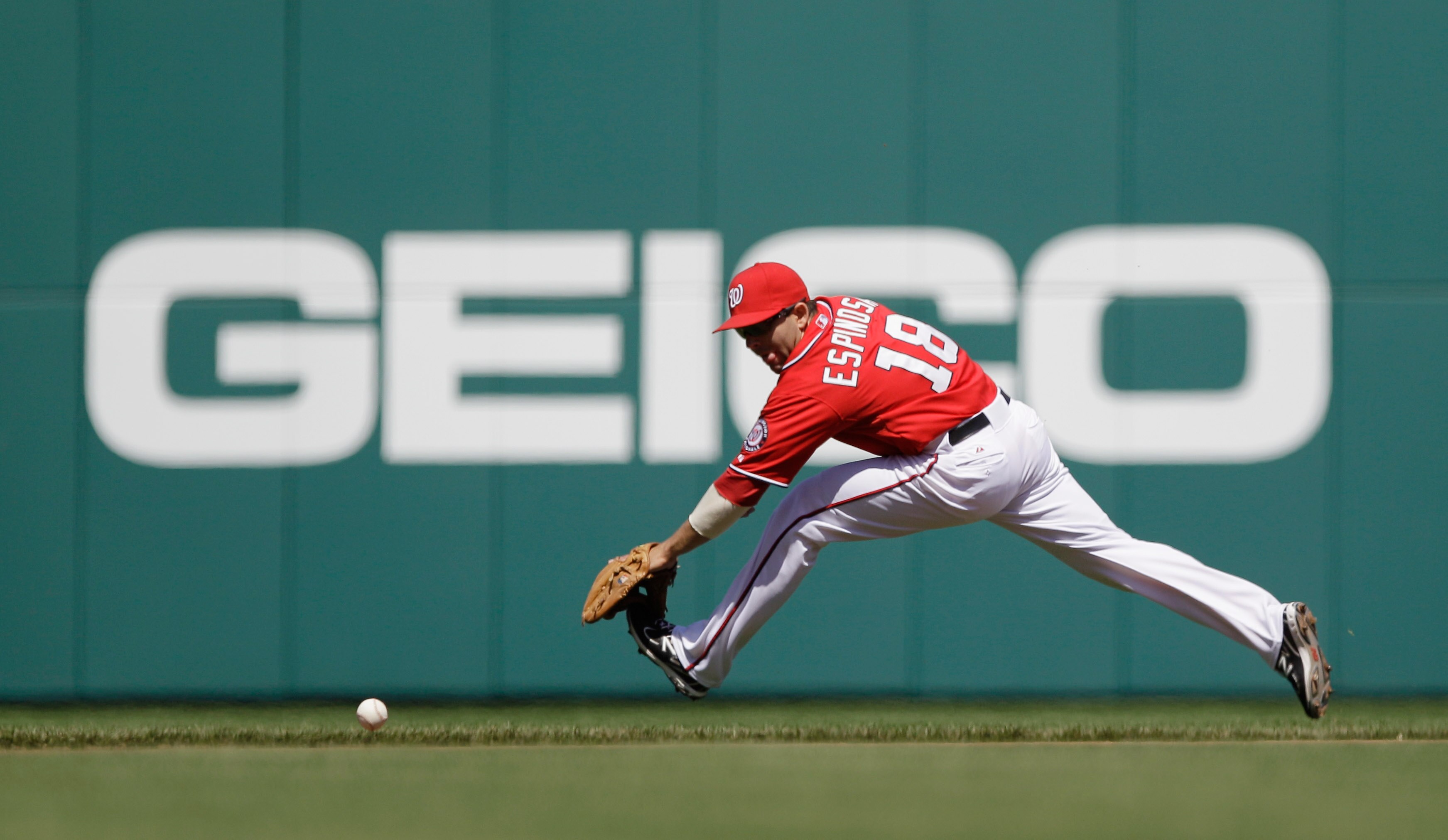 WASHINGTON, DC - APRIL 17:  Danny Espinosa #18 of the Washington Nationals in action against the Milwaukee Brewers at Nationals Park on April 17, 2011 in Washington, DC.  (Photo by Rob Carr/Getty Images)