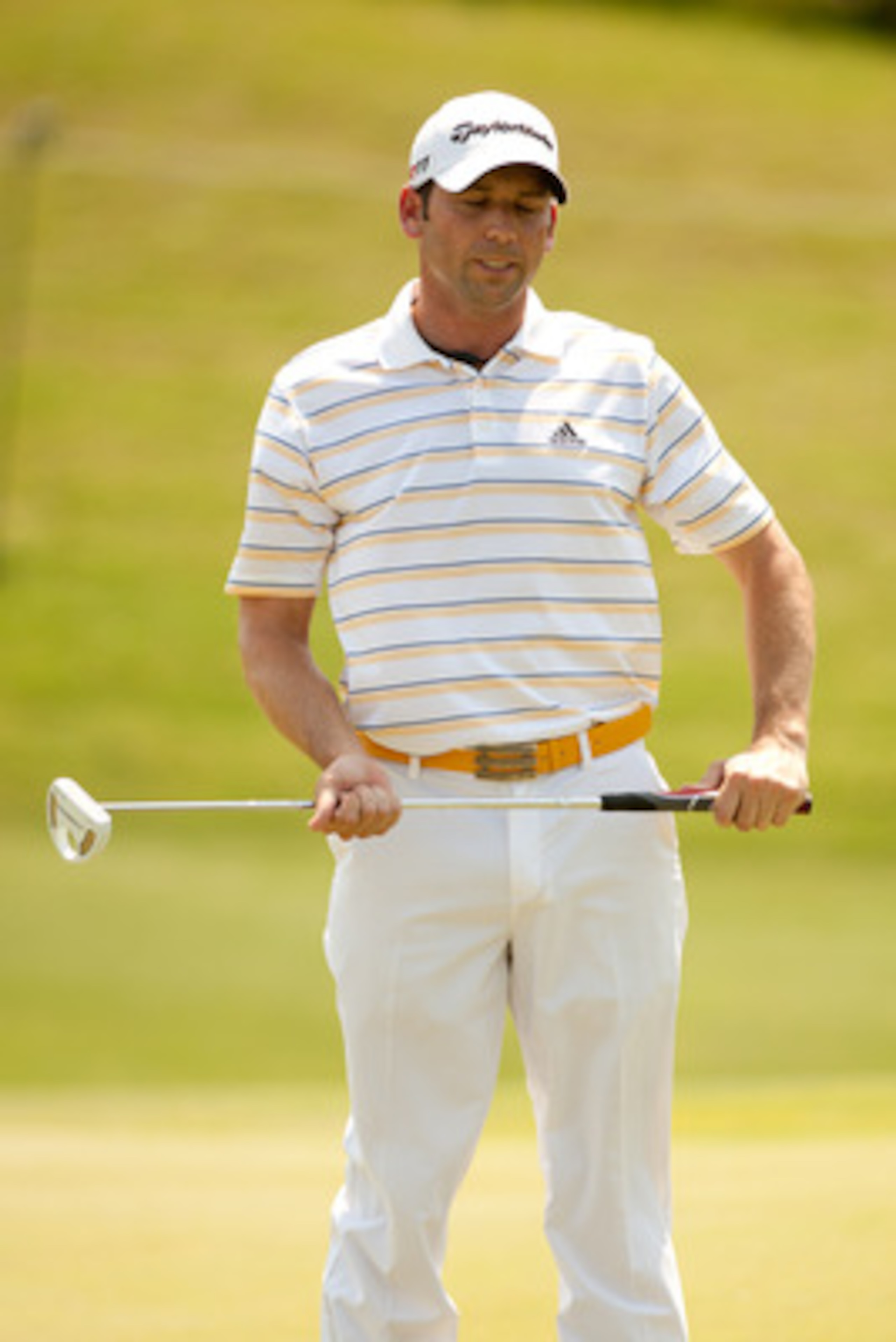 IRVING, TX - MAY 28: Sergio Garcia of Spain reacts to a missed putt during the third round of the HP Byron Nelson Championship at TPC Four Seasons at Las Colinas on May 28, 2011 in Irving, Texas. (Photo by Darren Carroll/Getty Images)